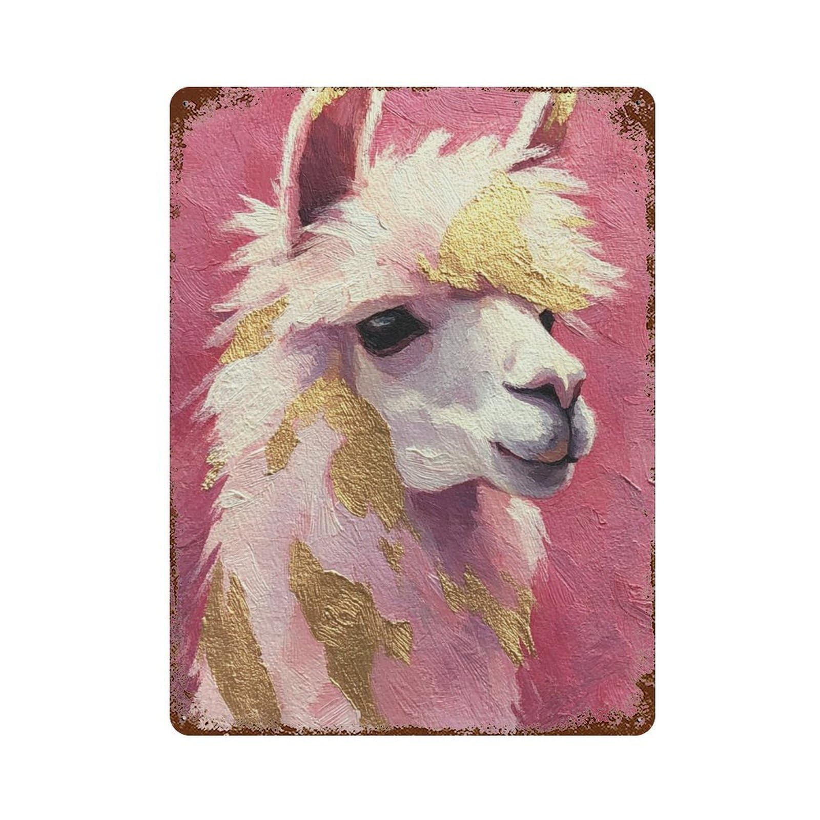 Alpaca Painting Art Print Rusty Metal Tin Sign 15.7"x11.8", for Pub, Kitchen And Man Cave Decor, Novelty Wall Decor