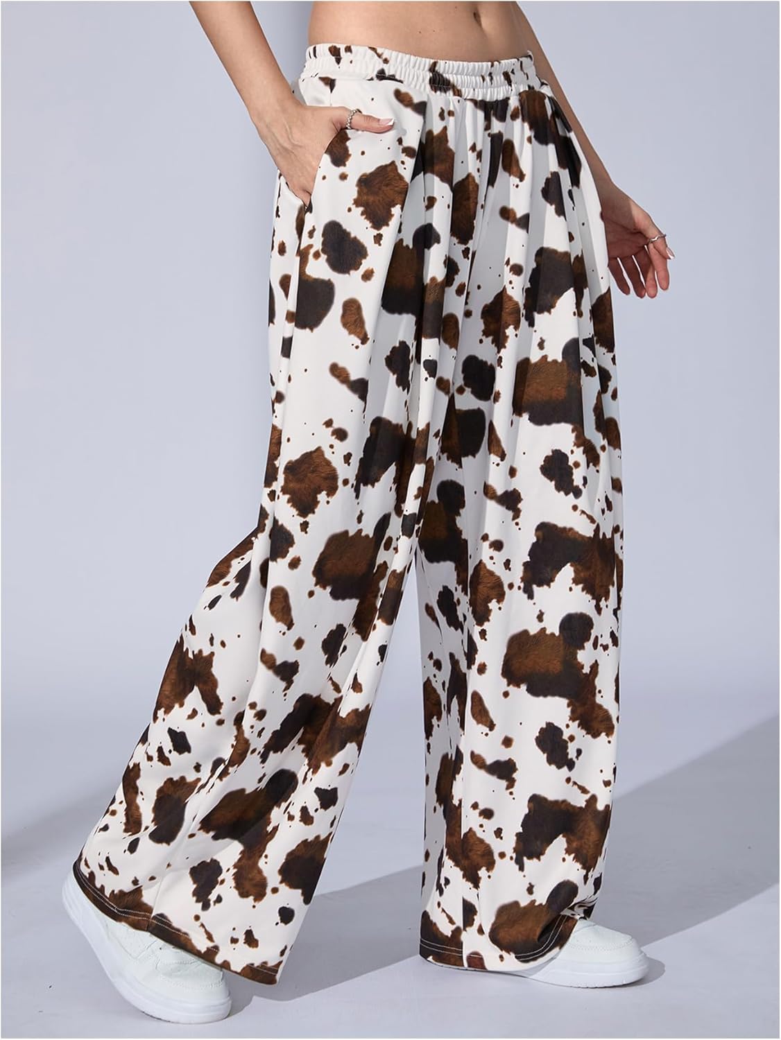 SweatyRocks Women's Cow Print Baggy Pants Elastic High Waist Y2k Loose Long Pants Trousers - Image 6