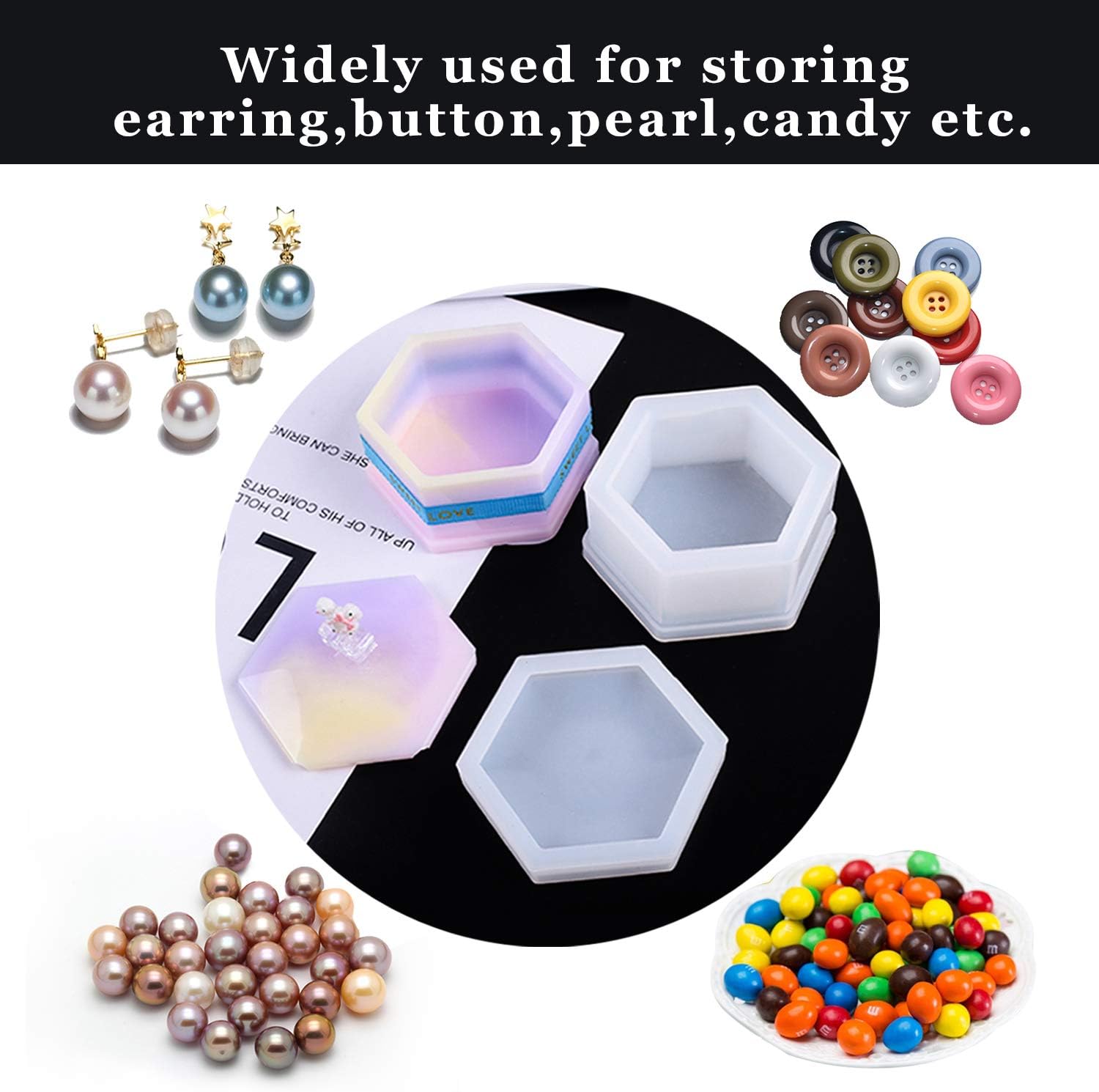 Box Resin Molds, Jewelry Box Molds with Heart Shape Silicone Resin Mold, Hexagon Storage Box Mold and Square Epoxy Molds for Making Resin Molds