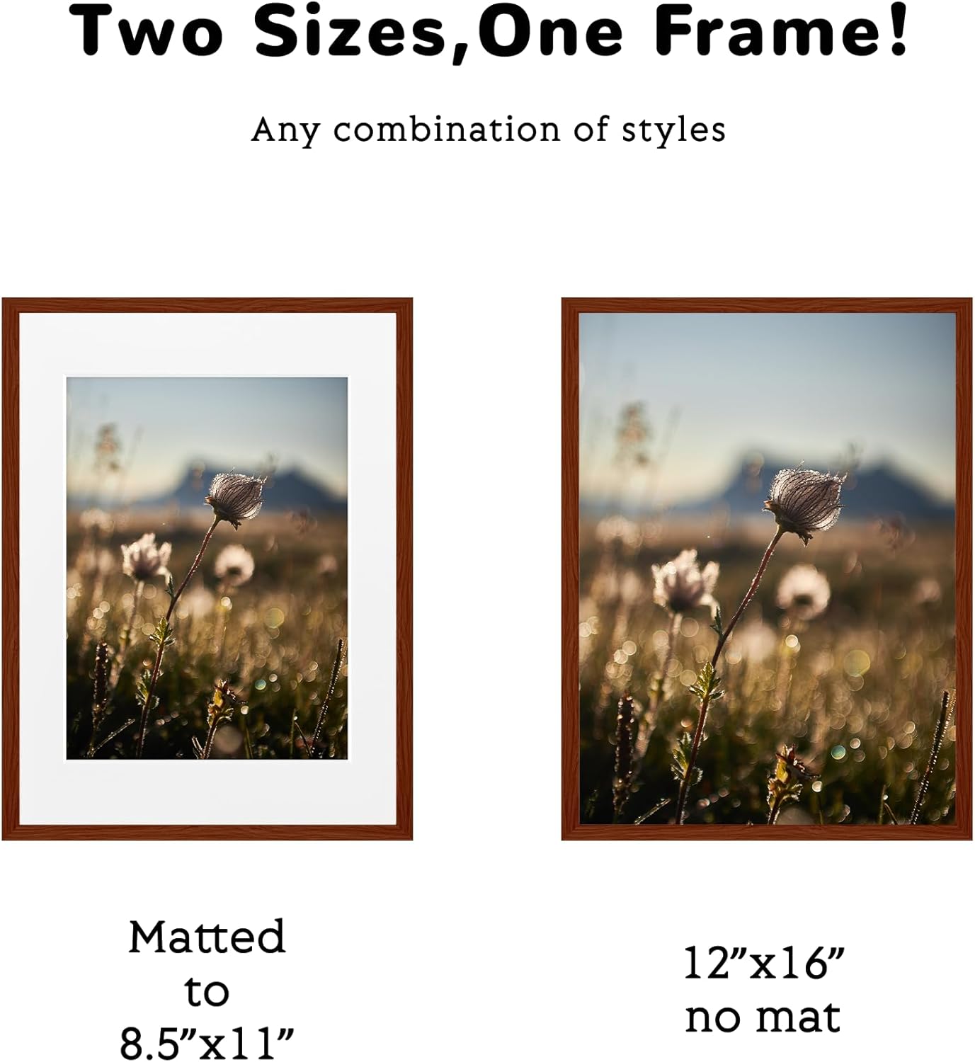12x16 Brown Metal Picture Frames with Mat - Display 8.5x11 Photo - Acrylic Sheet Covering Wall Versatile Colorful Metal Frames - 12x16 Poster