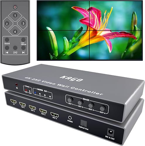 Video Wall Controller 2x2, 4K@30Hz TV Wall Processor,2.1 5.1 Audio Extractor for