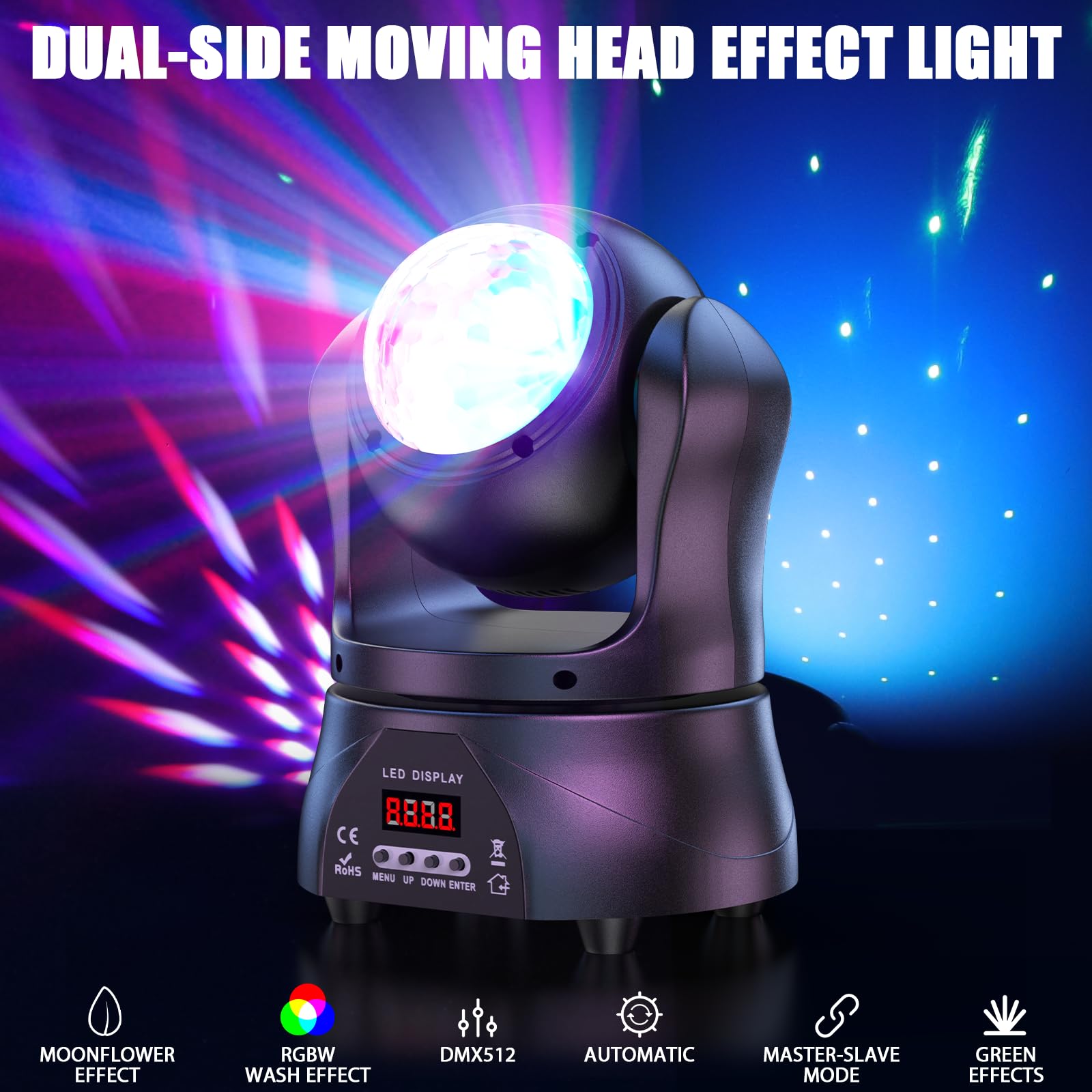Discokugel, U`King Partylicht Mini Moving Head Bühnenlicht Party Lichter mit d-mx512 Control,RGBW für Party/Bar/Geburtstag/Hochzeit/Live Show/Halloween