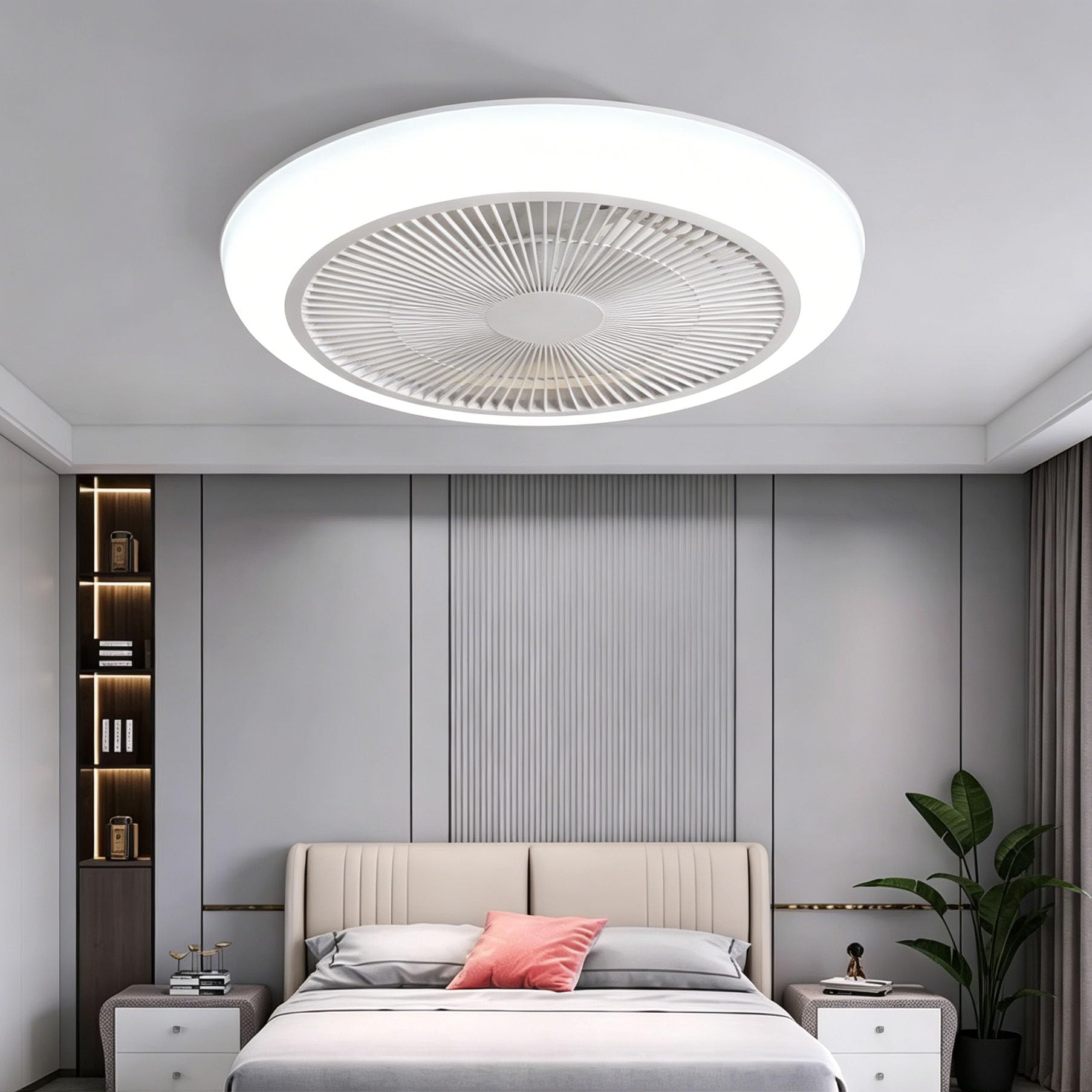 Piptyllite Quiet Ceiling Fan with Lights,Round LED Ceiling Fan Light,Enclosed Bladeless Design,Suitable for Bedrooms