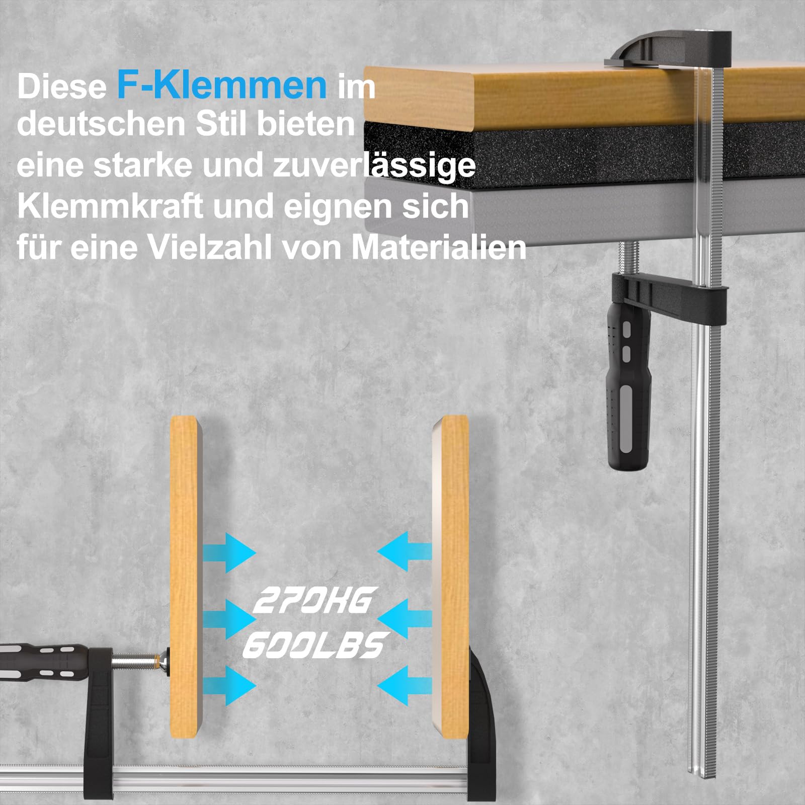 Schraubzwingen Set 4 Stück, Schraubzwinge 350mm Spannweite, Spannkraft 270kg, Maultiefe 90mm aus Ganzstahl, Schraubzwinge für Präzises Fixieren von Holzwerkstücken