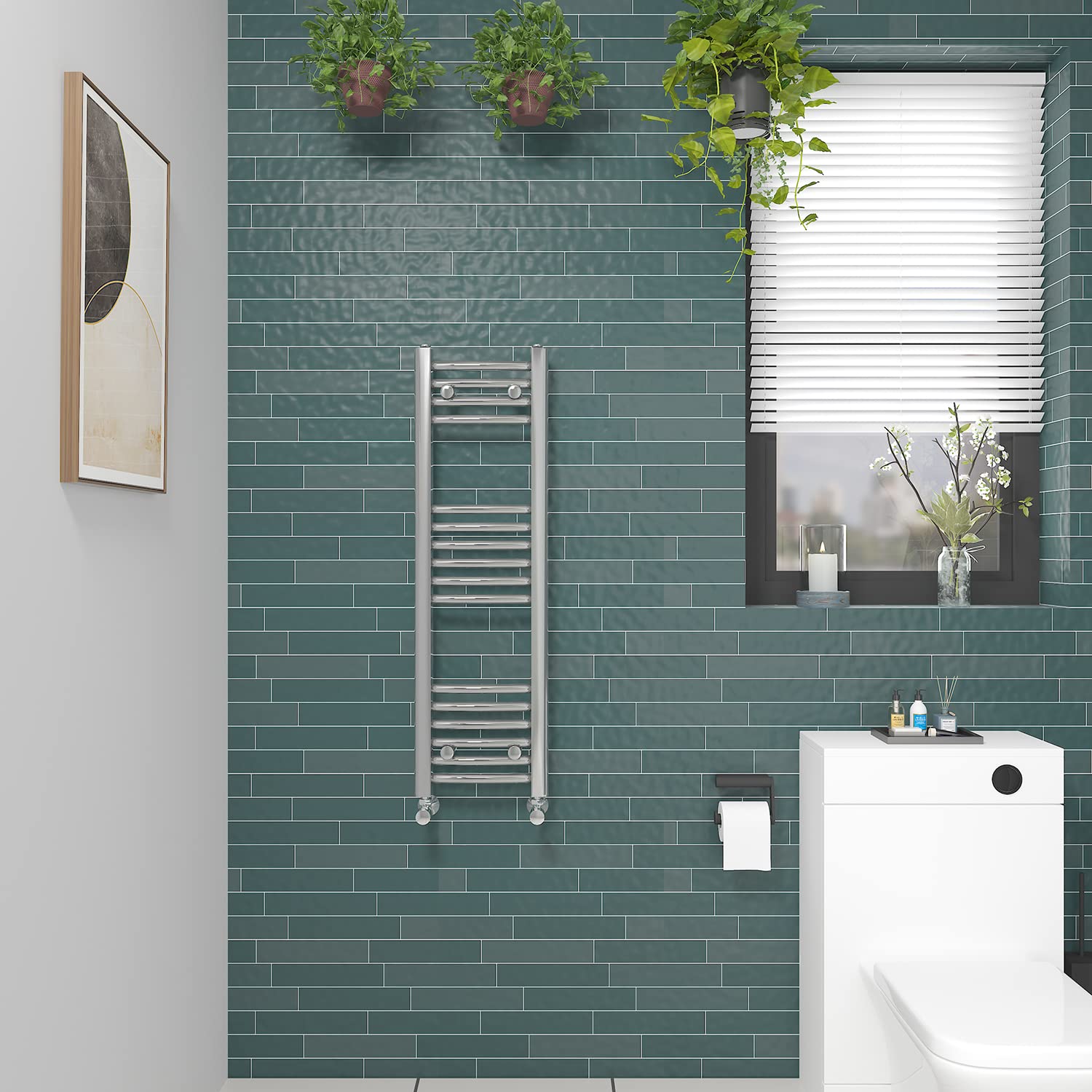 NRG Curved Chrome Bathroom Heated Towel Rail Radiator Central Heating Ladder Rad Warmer 1000x300mm