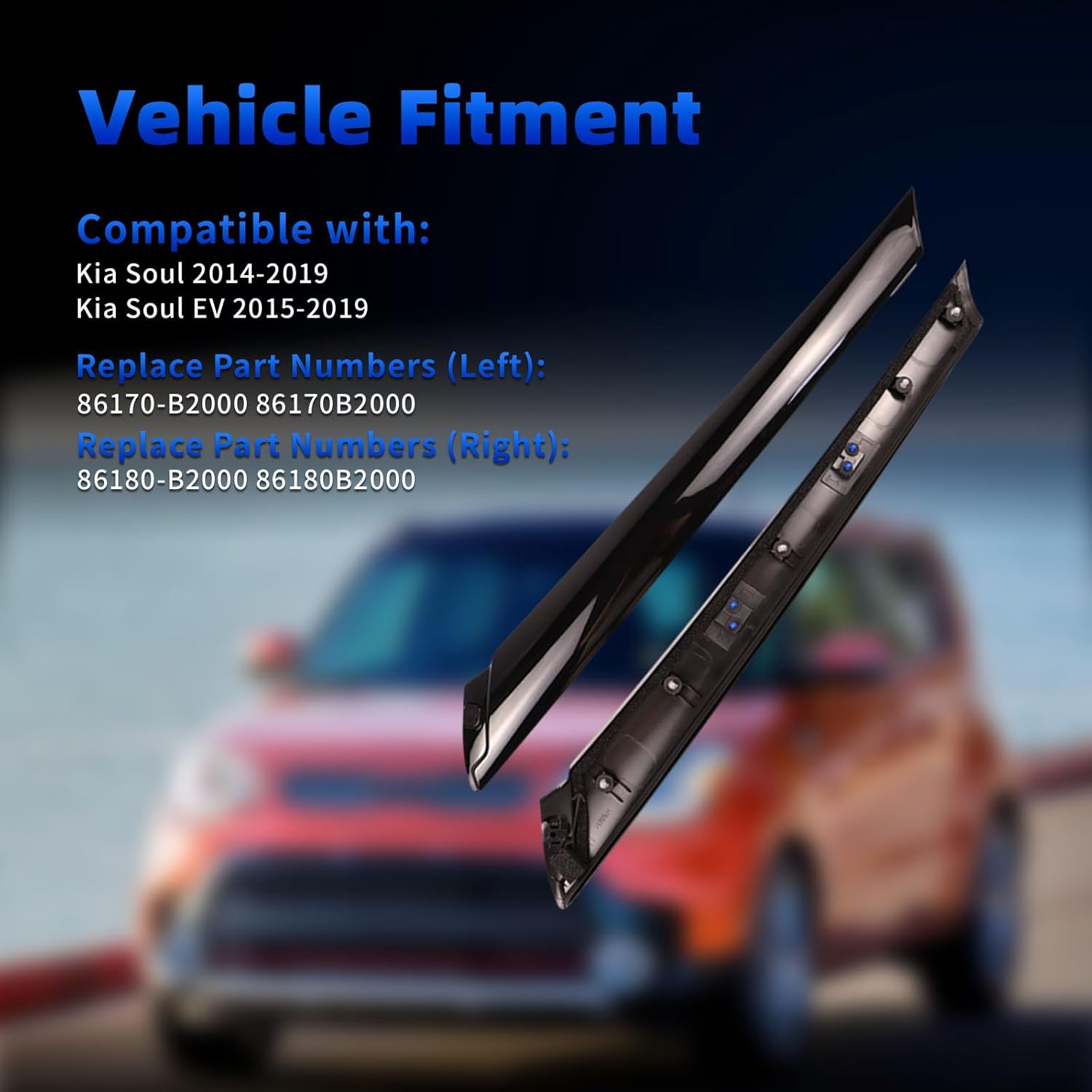 Windshield Pillar Trim Molding Pair Left Driver Side and Right Passenger Side Compatible with 2014-2019 Kia Soul 86170-B2000 86180-B2000 Kia Soul Windshield A Pillar Trim Panel