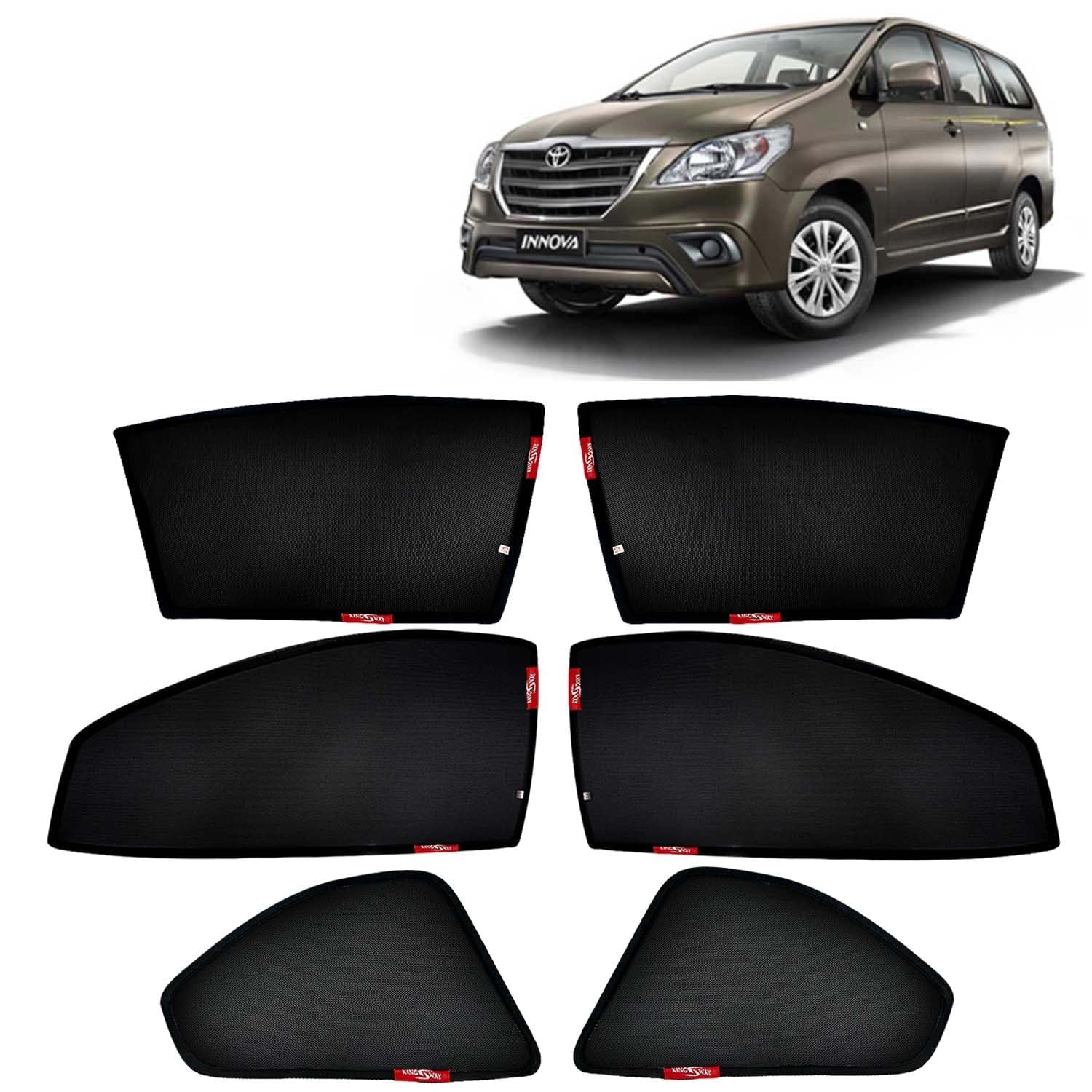 KINGSWAY Accessories Car Sun Shade Z-Black Non Magnetic Fix Type Curtains Only Compatible with Toyota Innova Year 2004 to 2012 All Model, Only Half Cut in Front Window, Car Curtains, Pack of 6 Pcs