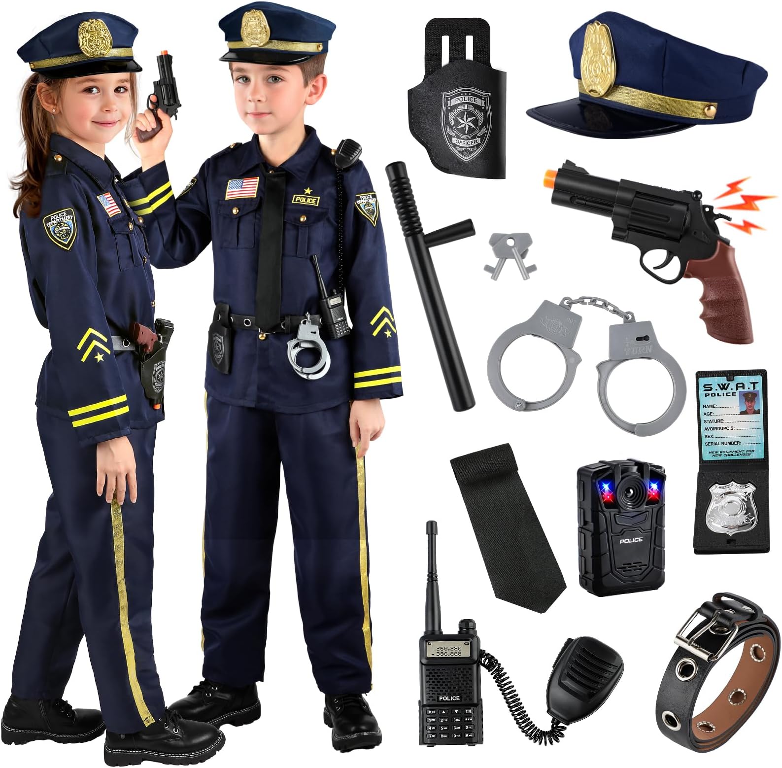 Police Costume for Kids, 12PCS Boys Police Officer Costume for Halloween