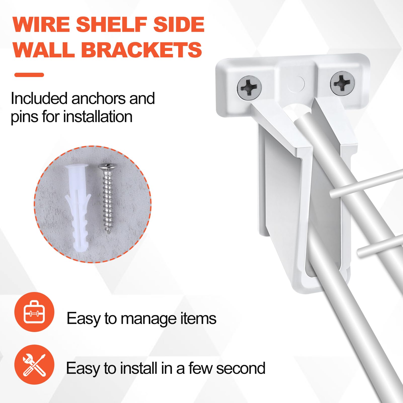 GOLD DEER 6 Pack Wire Shelf End Bracket with Fasteners Wire Shelf Clips Closet Shelf Brackets White Plastic Wall Mount Closet Shelves Brackets for Shelves Closet Wall Mount Brackets for Shelv - Image 2