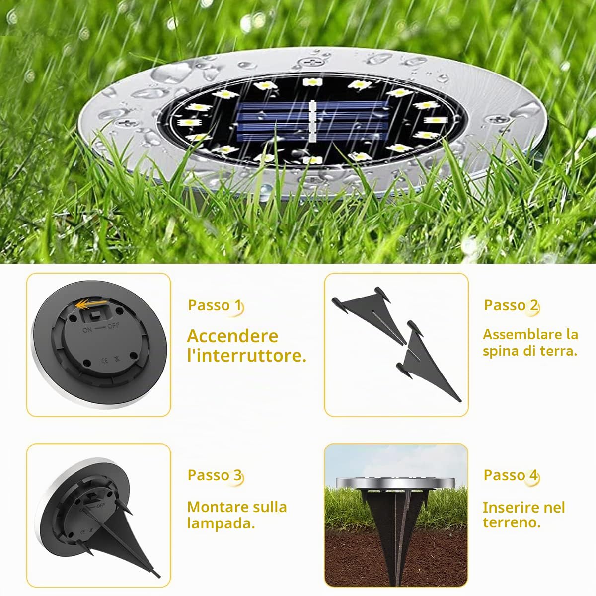 Lampade Solari da Giardino,12 LED Lampada Solare da Esterno,Luce Solare LED Esterno IP65 Impermeabile,Bianco Freddo,Faretti Solari a Led da Esterno per Prato,Giardino,Paesaggio,Scala(8 Pezzi)