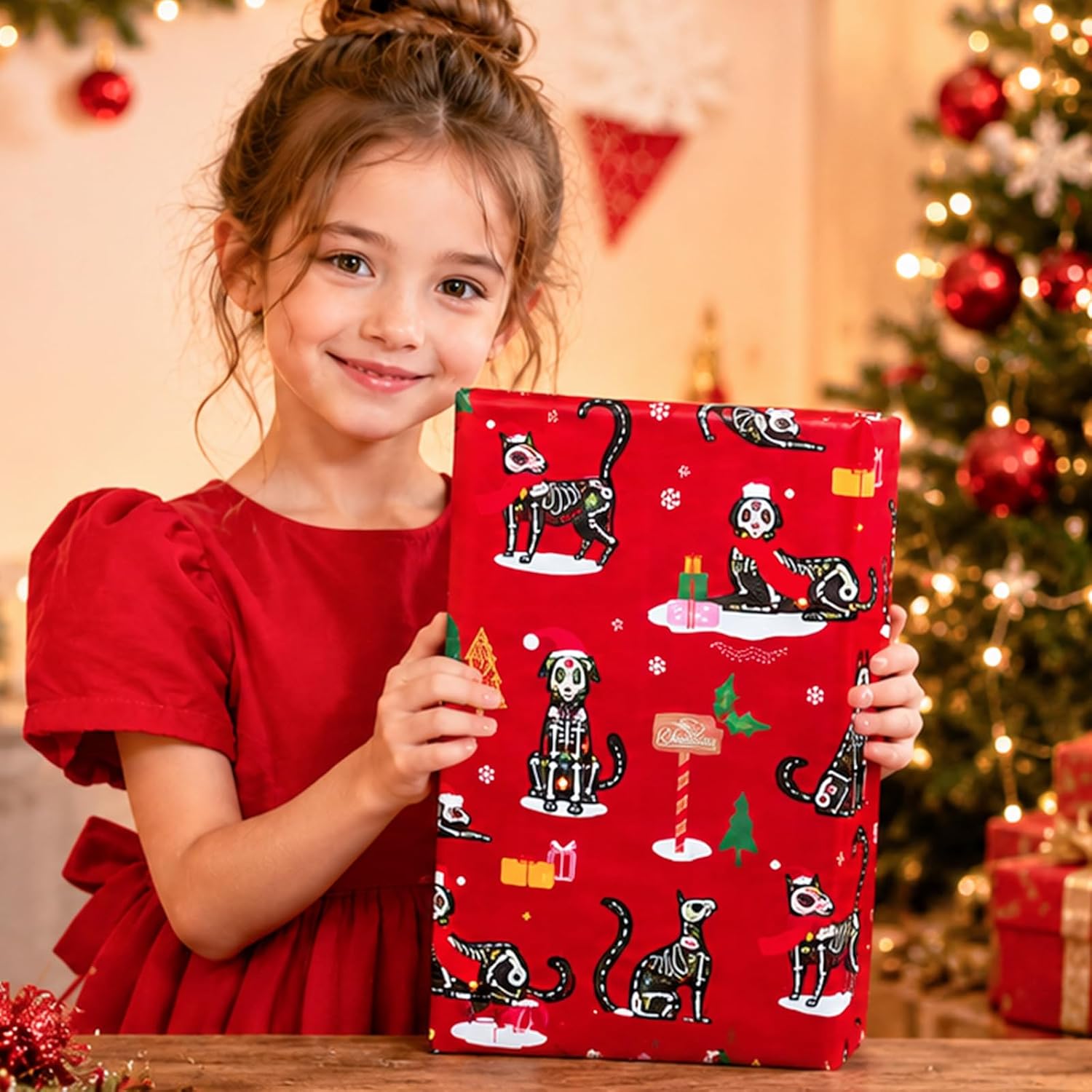 Burymento Funny Red Christmas Wrapping Paper, Cat Christmas Gift Wrap image 5