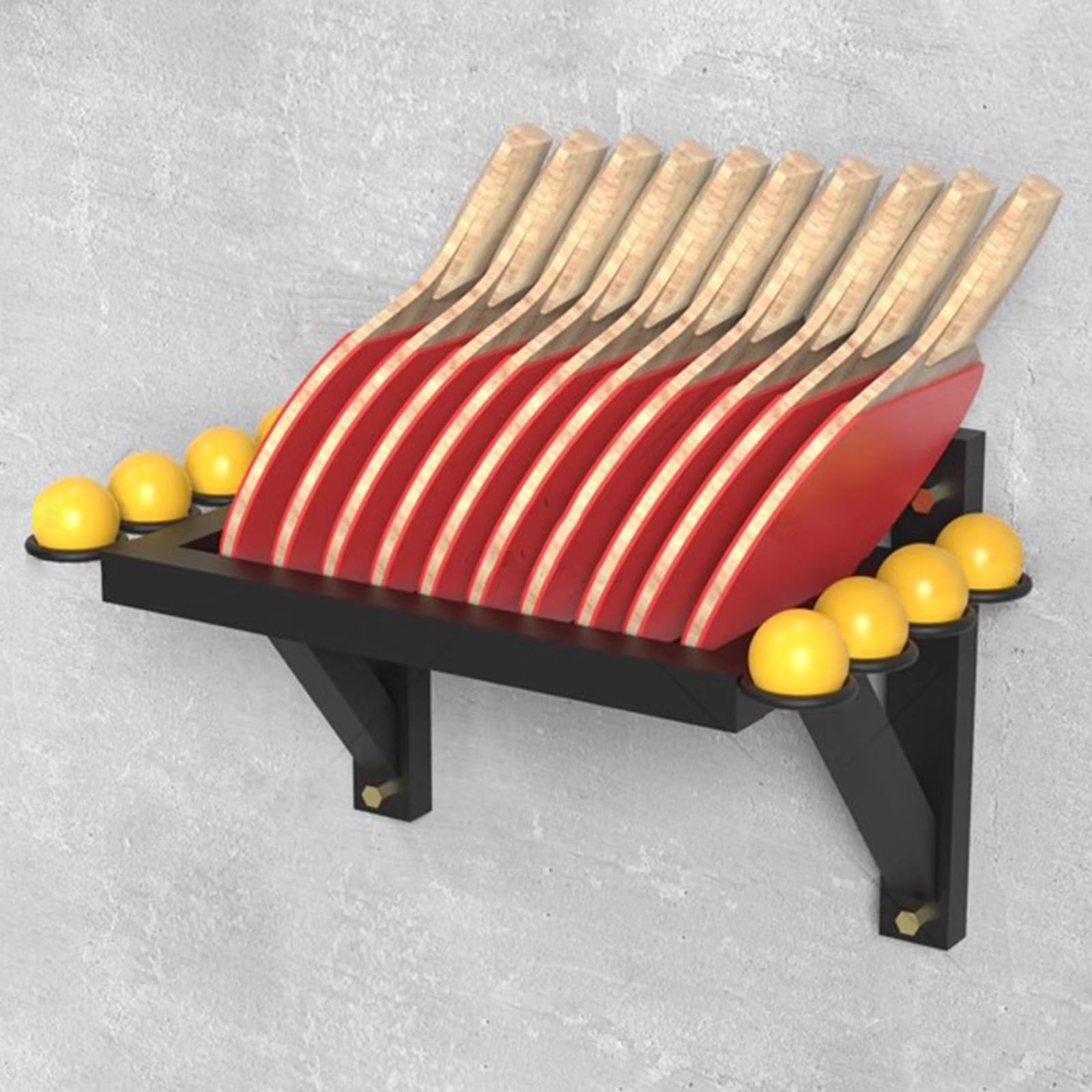 Supporto per racchetta da ping pong montato a parete con rastrelliera per 8 palline rotonde, organizer in metallo nero per casa/ufficio/club/palestra, salvaspazio - può contenere 10 racchette da pin