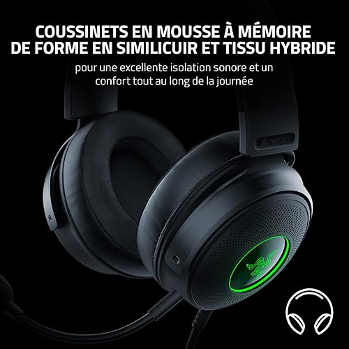 Razer Kraken V3 - Casque Gaming USB Filaire avec Razer Chroma RGB (Haut-parleurs TriForce de 50mm, Son Spatial THX, Microphone Amovible Cardioïde HyperClear) Noir - 6