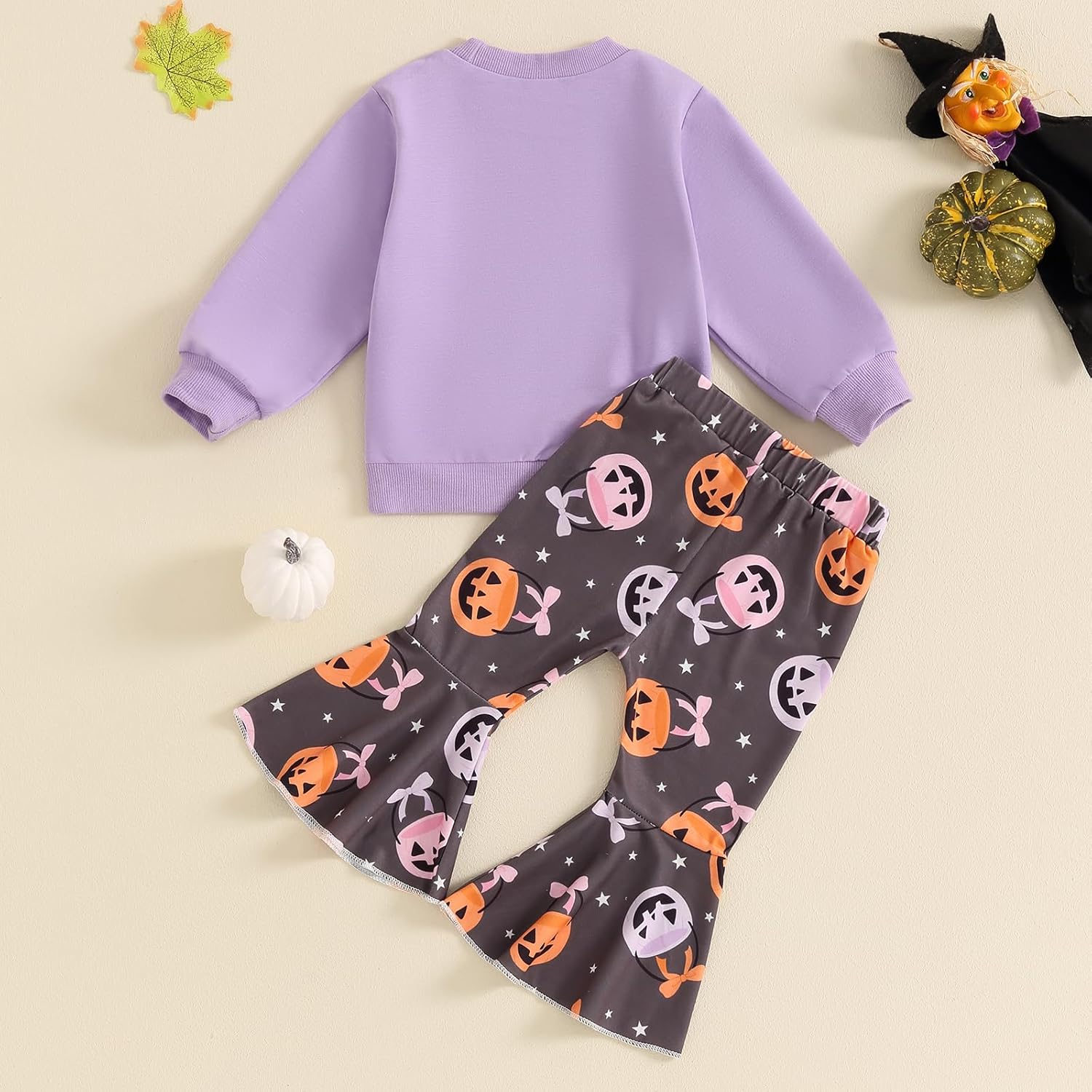 Halloween Outfits For Baby Girls Toddler Pumpkin Patch Shirt Sweatshirt Flare Pants Fall Clothes Set - Image 7