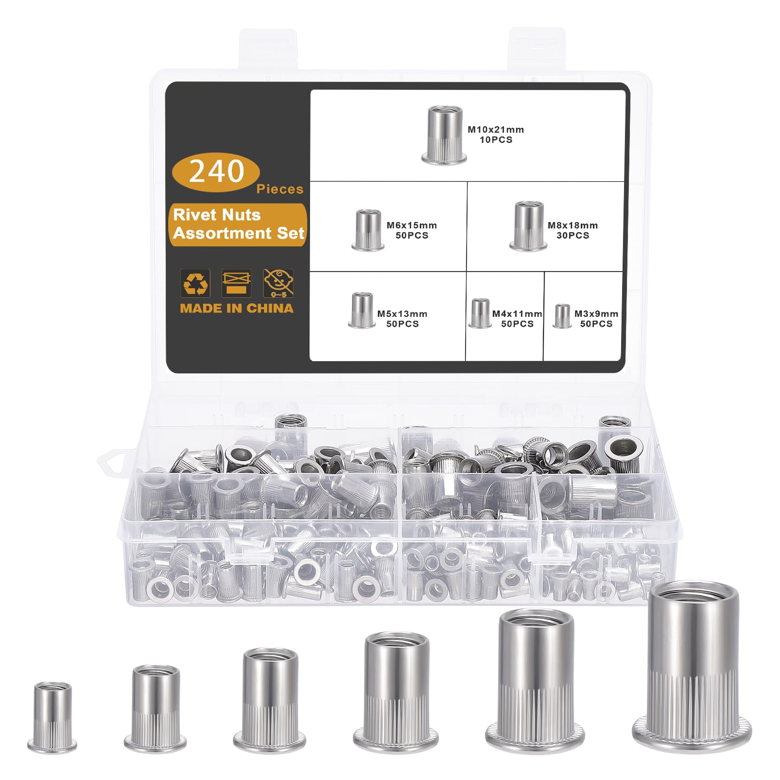 Gueenky 240PCS Rivet Nuts Assortment