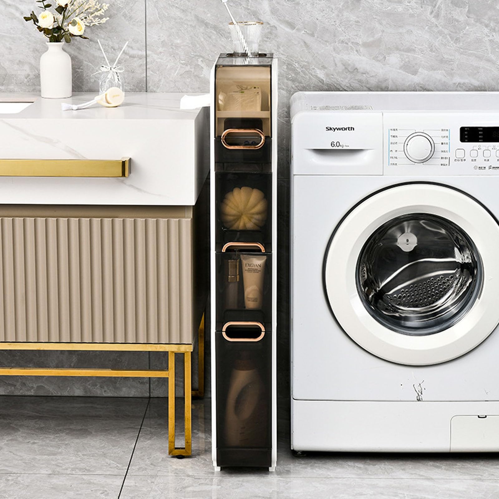 Genérico Armario de Almacenamiento con Ruedas, Instalación Gratuita, Almacenamiento para Baño,Armario de Baño de pie, Estante Adecuado para Cocina, Dormitorio, Sala de Estar(5 Tire)