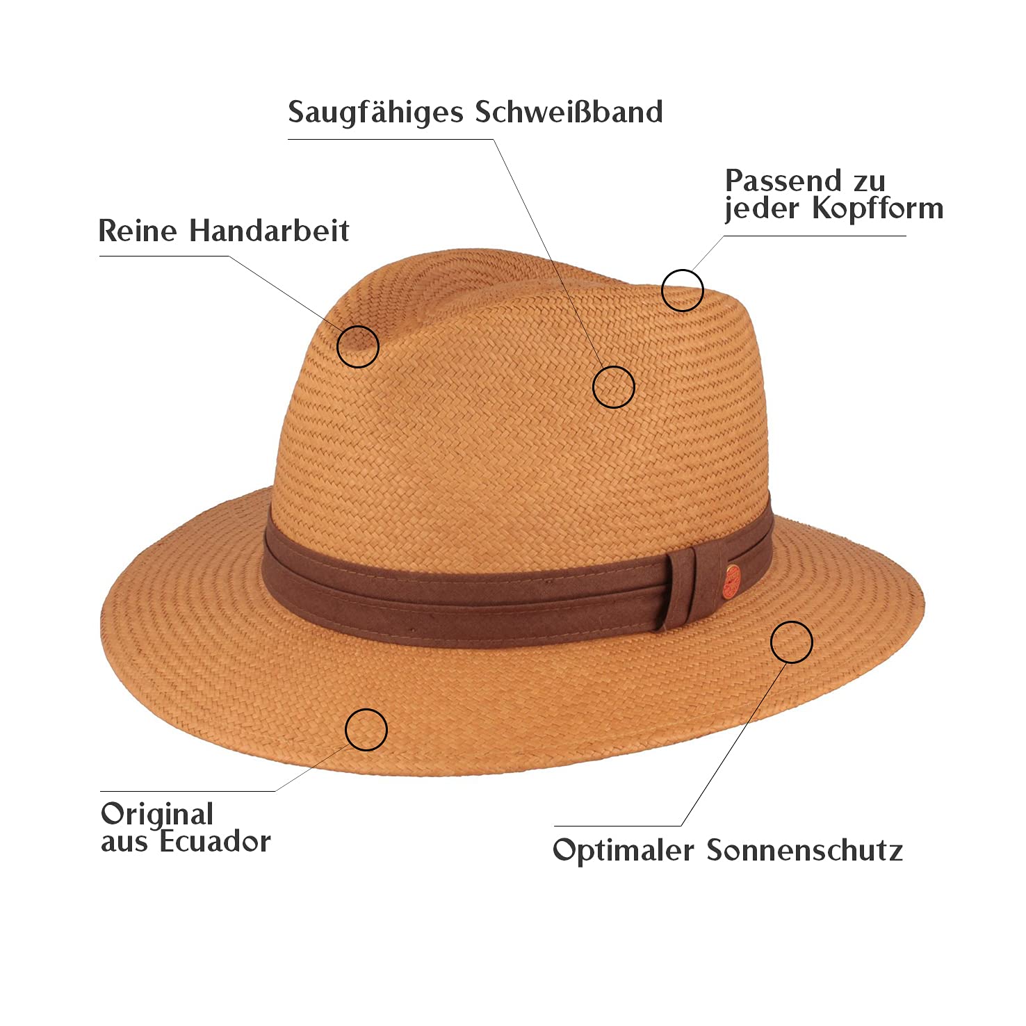 Mayser Orginal Panama-Hut Stroh-Hut Sommer-Hut aus Ecuador – Traditionell Handgeflochten Hut gefüttertes Schweißband Bruchschutz