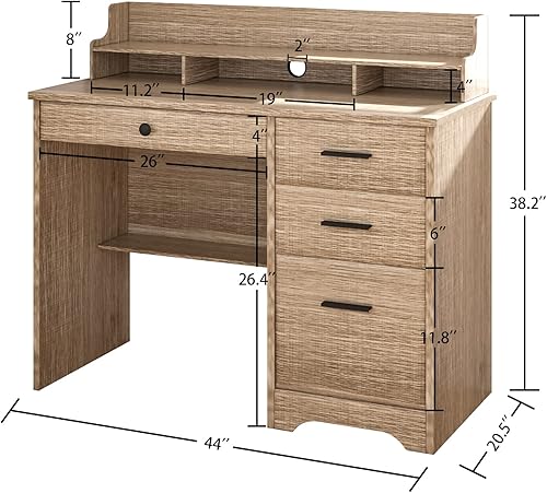 Miniatura 2 de 4 EVER WINNER Escritorio para computadora con 4 cajones y cabaña escritorio de oficina en casa escritorio de estudio con cajones y estantes para