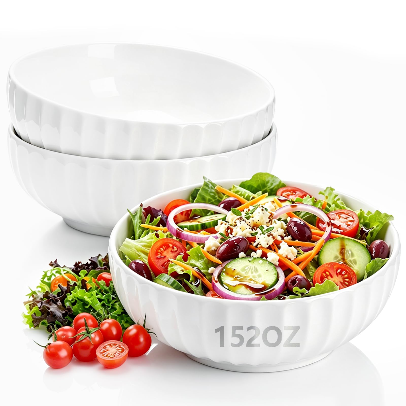 Photo 1 of Singhoow 2 Pcs 12 Inch 152 oz Extra Large Serving Bowls Ceramic Salad Bowls Decorative Serving Bowl for Salad Soup Pasta Birthday Party Wedding Dinner Banquet Housewarming Gift (Ribbed Style)