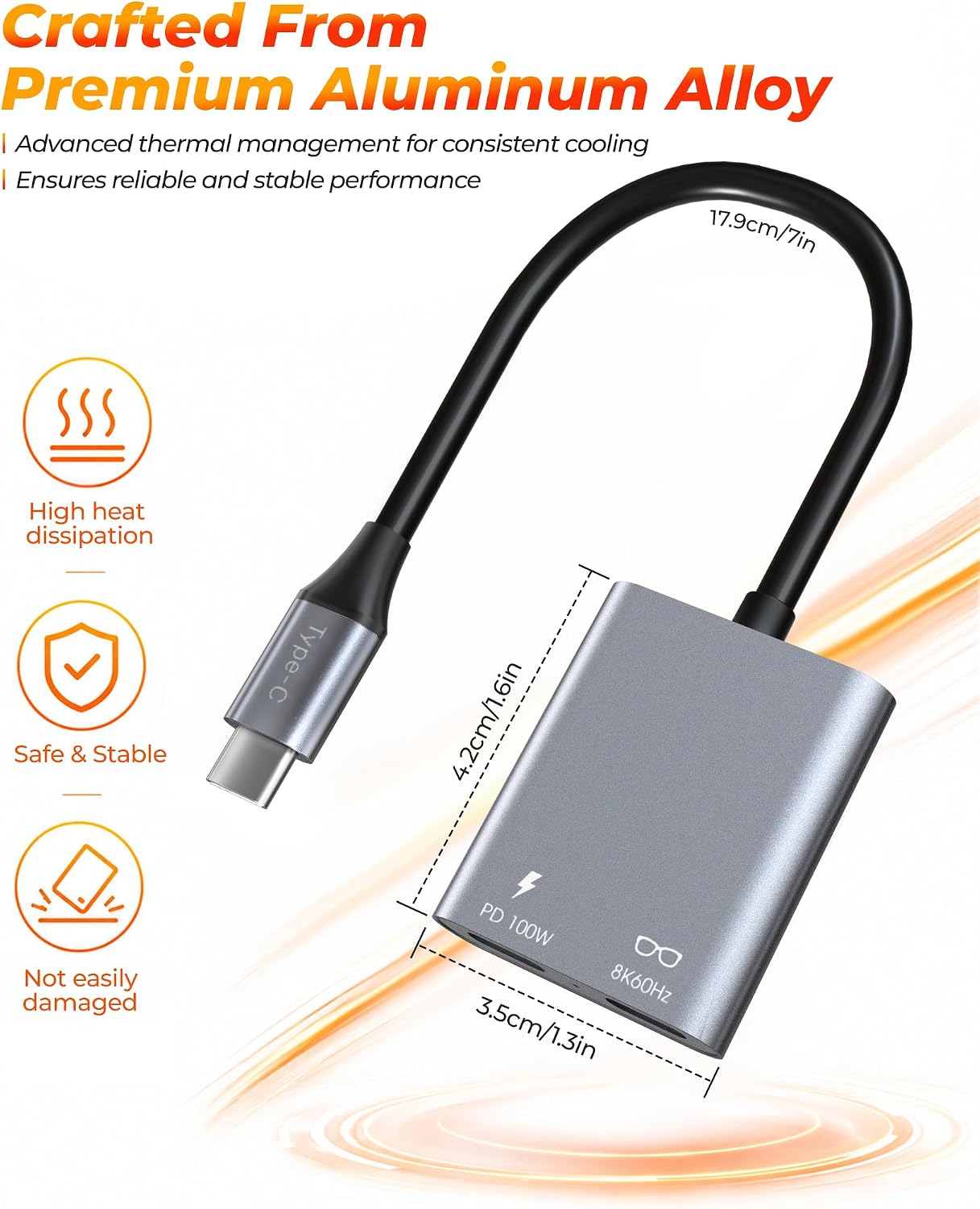 USB C to Glasses and Charging Adapter, 8K AR Glasses Hub Charge & Play – 8K@60Hz Output + 100W Charging AR Adapter for Switch 2/Switch/Steam Deck/ROG Ally/iPhone/Viture/Rokid/Xreal/RayNeo AR Glasses