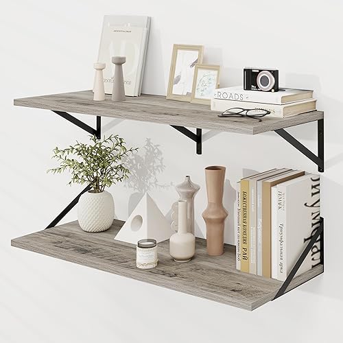 Miniatura 34 de Dreamland Estantes flotantes blancos para pared, juego de 2 estantes montados en la pared de 16 pulgadas de ancho x 8 pulgadas de profundidad,