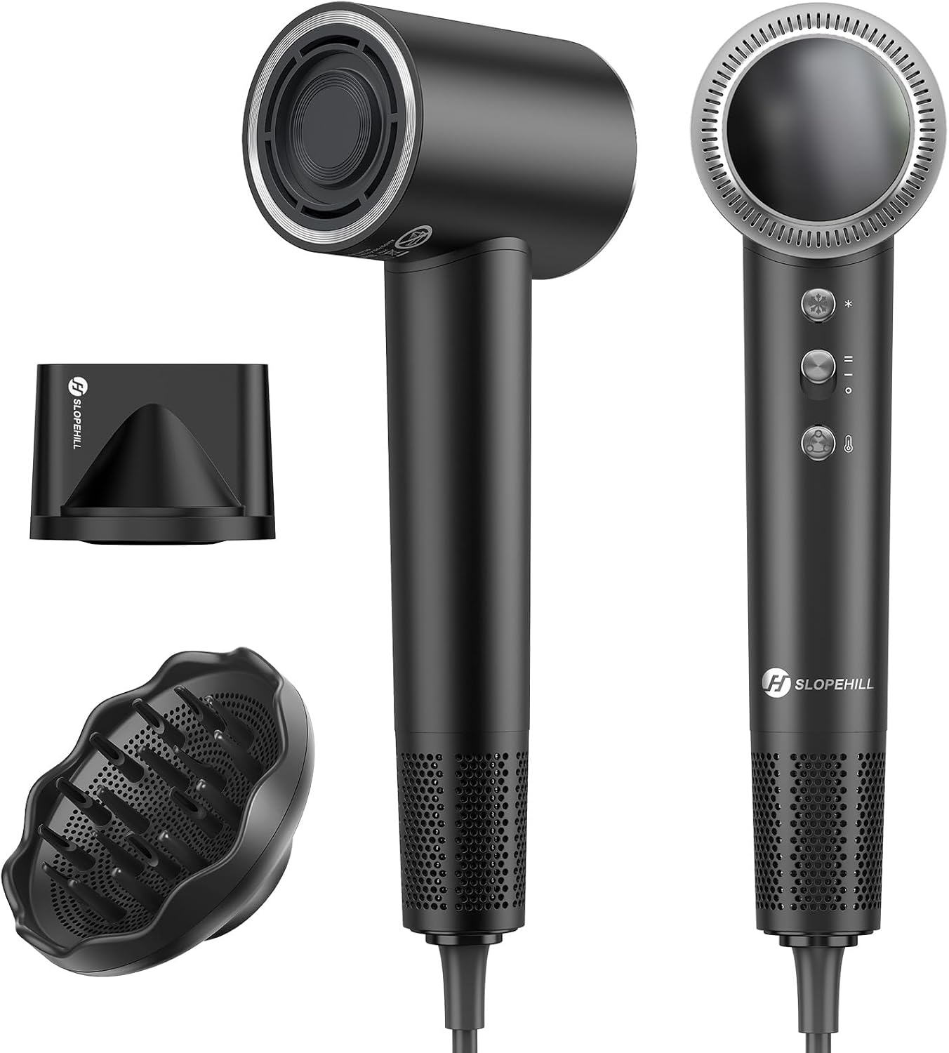 slopehill Hair Dryer – 110,000 RPM High-Velocity Fast Drying + Low Noise + Lightweight + Intelligent Temperature Control Hair Care for Home, Salon and Travel (Dark Black)