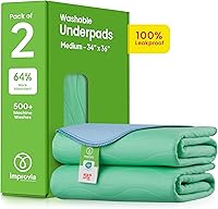 Vista 1 de IMPROVIA Almohadillas lavables de 34 x 36 pulgadas (paquete de 2) – Almohadillas reutilizables para incontinencia de humectación de cama para niños