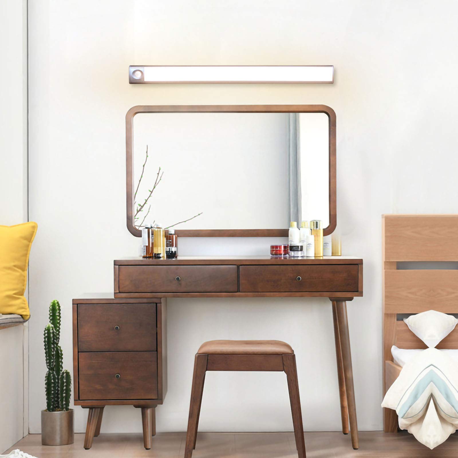 Lámpara LED Moderna para Espejo de baño con Sensor de Movimiento y Carga USB, luz de Maquillaje Impermeable con Interruptor, Blanco cálido 3000K, para Dormitorio, Sala de Estar, Plateado, 30CM