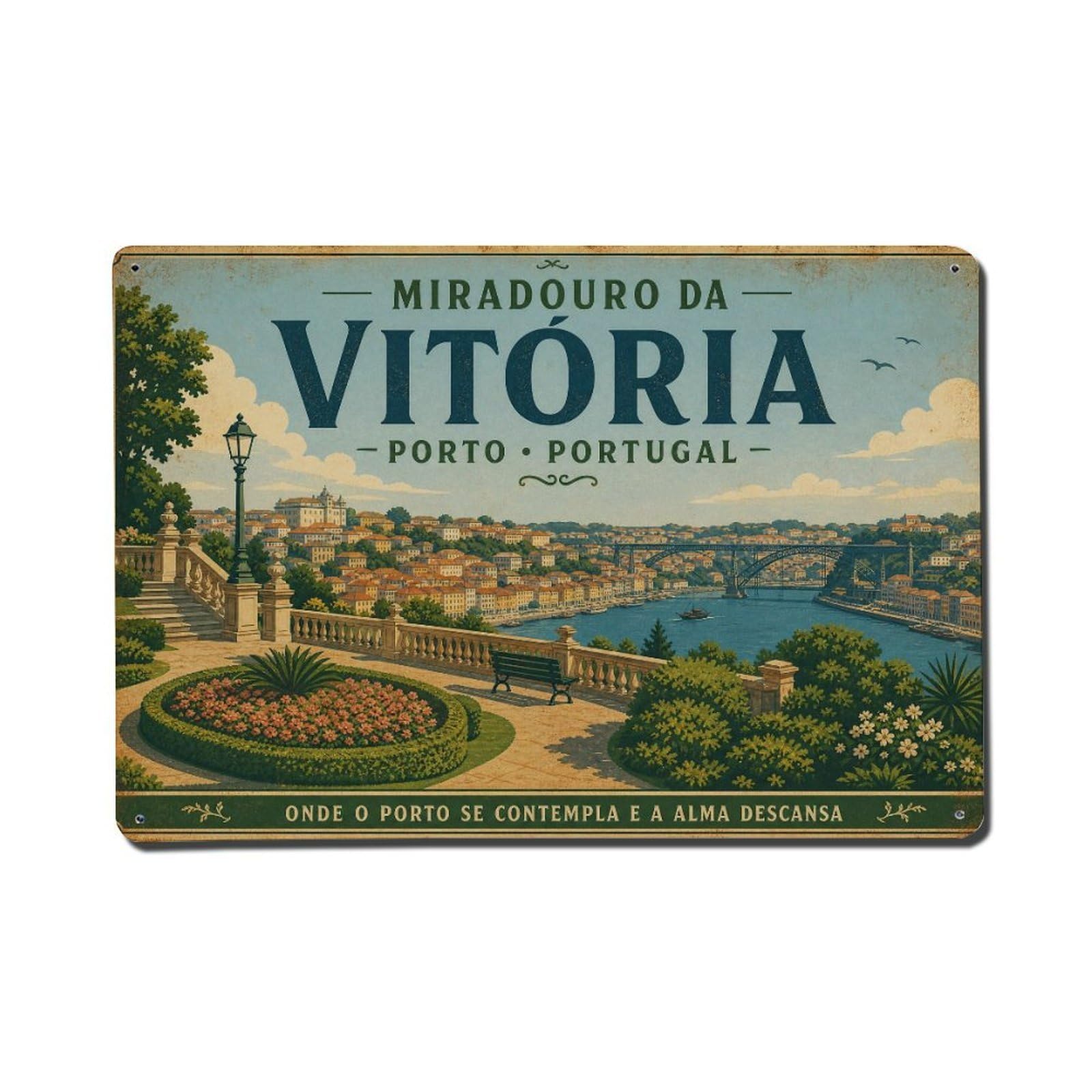 Vintage Travel Miradouro Vitoria Garden Terrace Viewpoint Metal Tin Sign