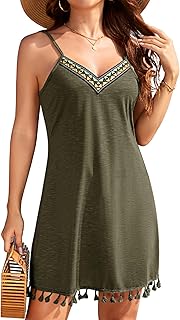 Strandkleid Damen Sommer Sommerkleid Leicht Und Luftig Bikini Cover Up V-Ausschnitt Boho Kleid Damen Bademode Badeanzug Beachwear