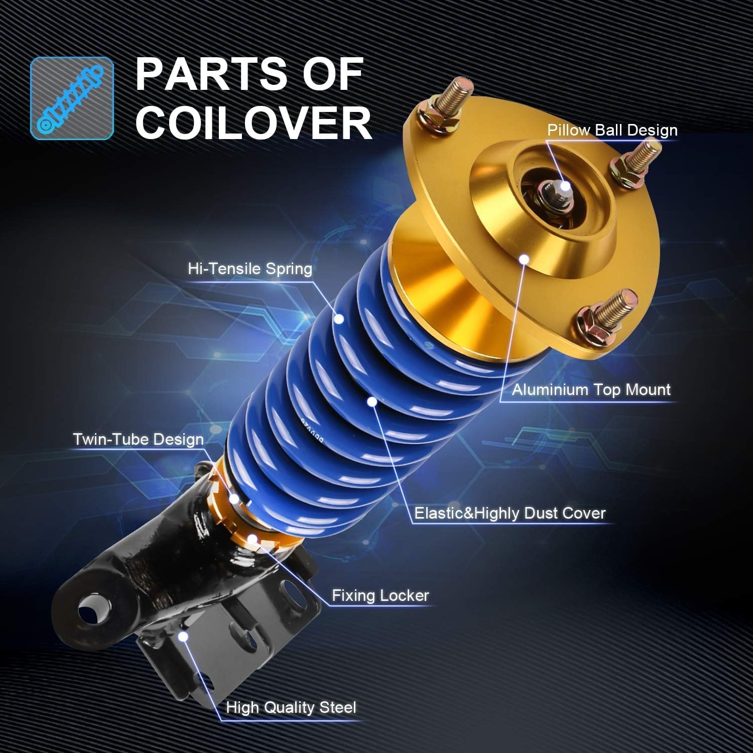 MOSTPLUS Adjustable Height Coilovers Struts Compatible with 2002 2003 2004 2005 2006 Acura RSX DC5 Suspensions Shock Struts Only for Coupe 2.0L