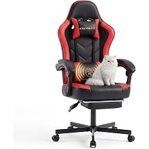 Desk Computer Gaming Chair - High Back Ergonomic Office Chair with Footrest and Lumbar Support, Swivel Comfy Home Gamer Video Game Chairs with Pocket Spring Cushion for Adults (Red Leather)