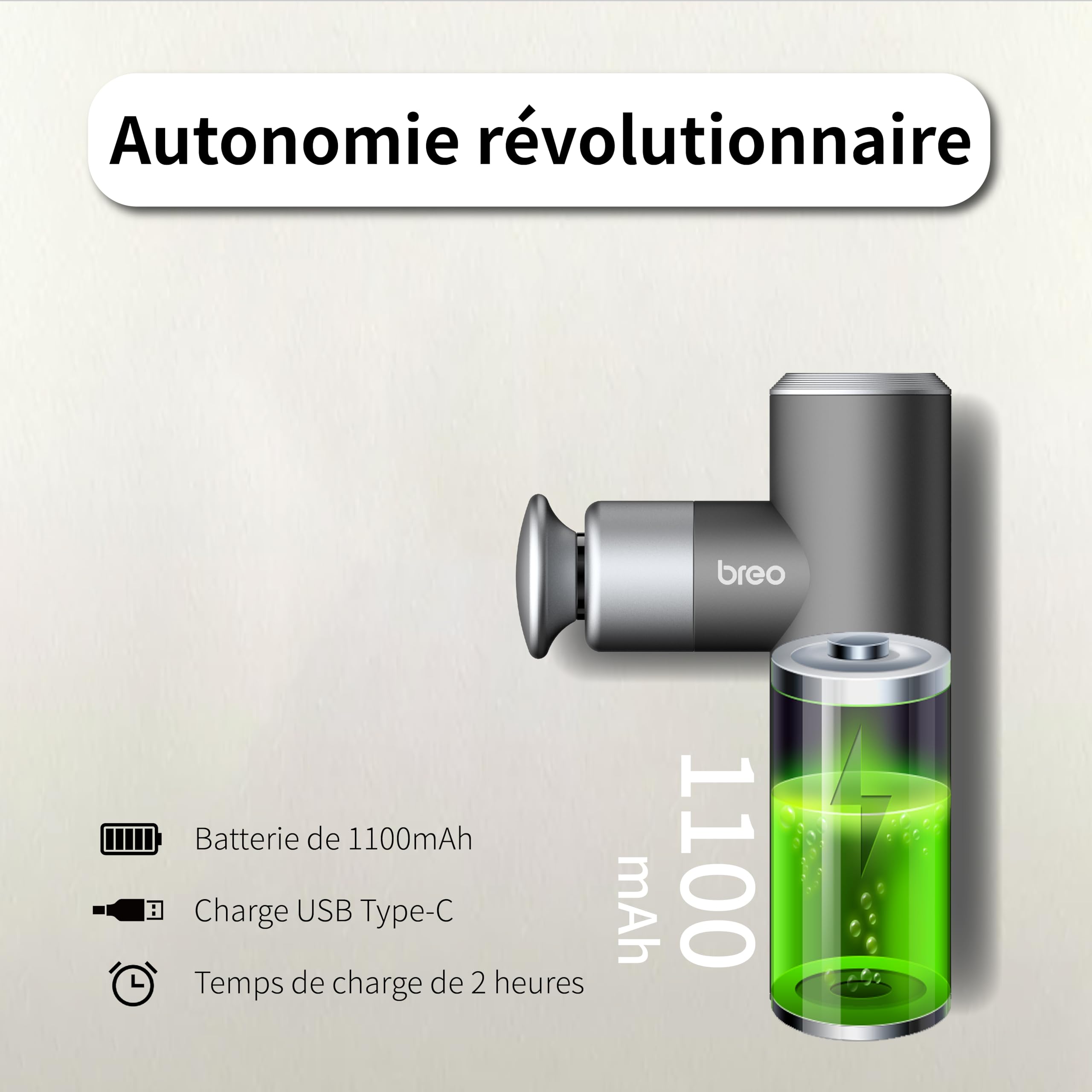 Breo S1mini Pistolet de massage portatif Tissu musculaire profond,0,195 kg | 4 Niveaux d'intensité, 3 Têtes amovibles, Puissant, Silencieux, Compact, Pour Maison, Bureau & Sport, Idée cadeau,Noir