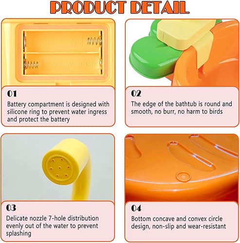 Miniatura 4 de kathson Tina de loro para pájaros, bañera automática con grifo, caja de ducha multifuncional de periquitos, juguete de piscina con fuente para