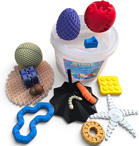 3D Fidget Toy Fun Bucket, Sensory Play Variety Pack, 14 Pieces, for Ages 4 and Up, 5L Storage Bucket