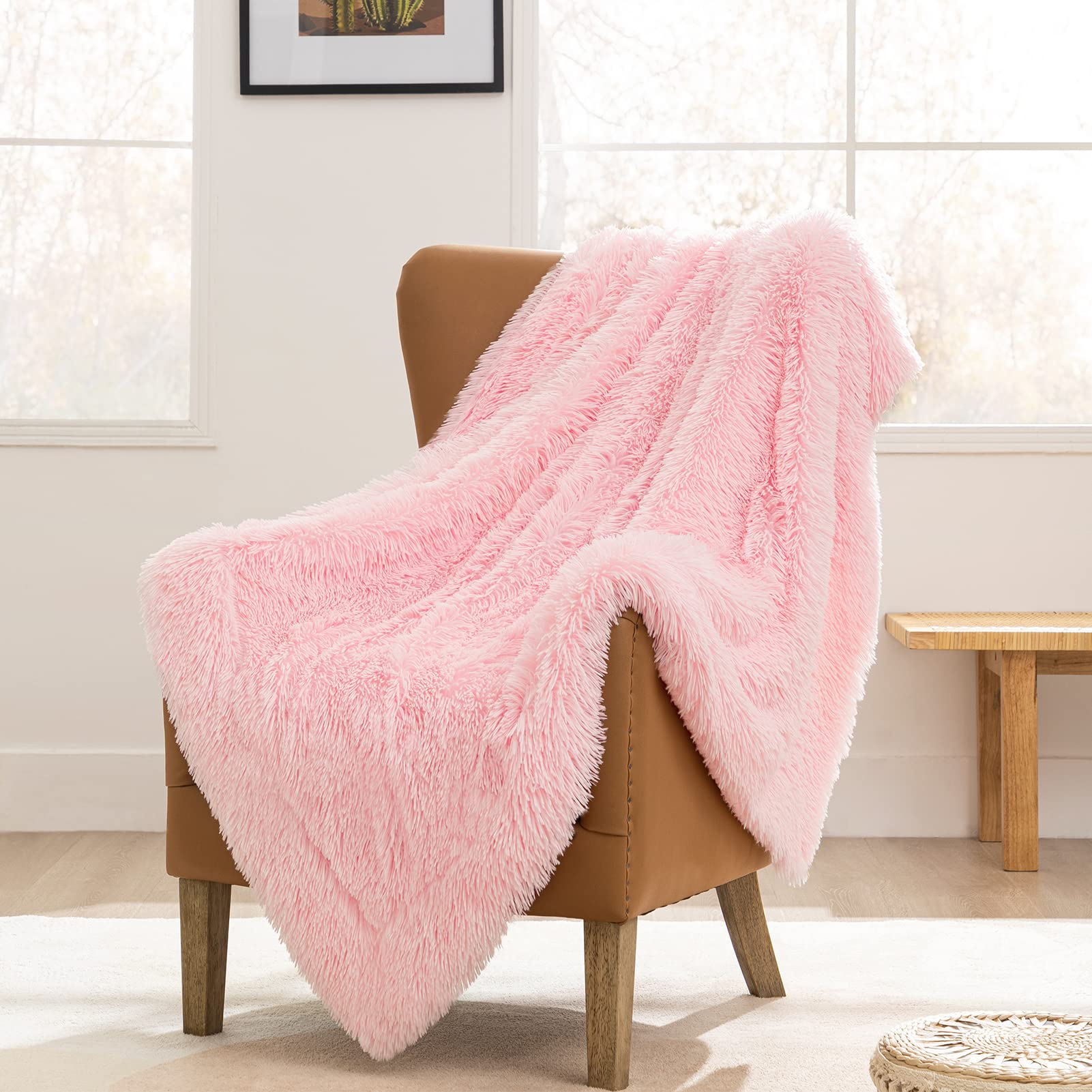 Dreamcountry Manta de forro polar sherpa de piel sintética mullida, acogedora, reversible, color rosa, 50 x 60 pulgadas