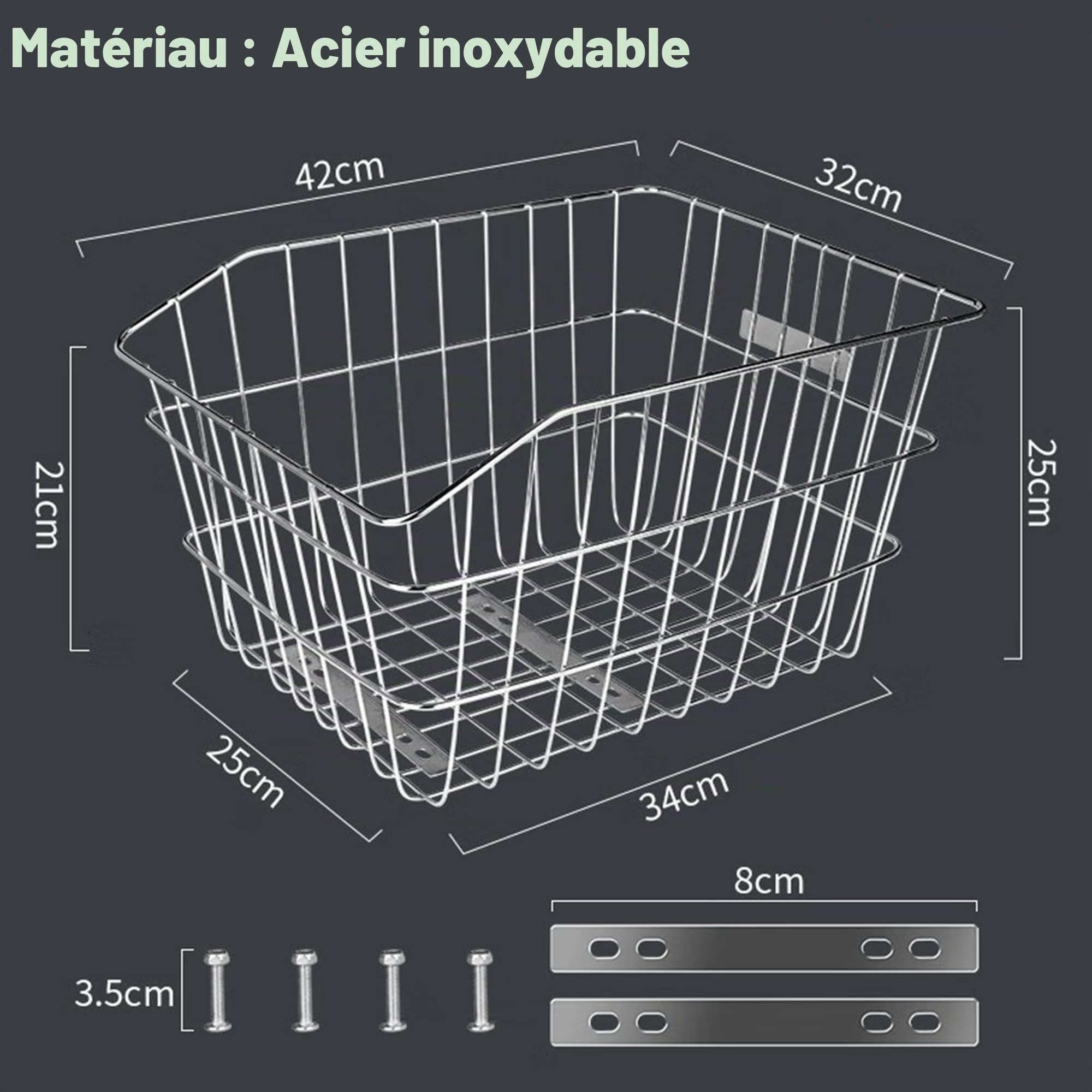 Panier Velo Arriere Giant 30L Acier Inoxydable avec Accessoires de Montage, Filet à Bagages et Housse Etanche