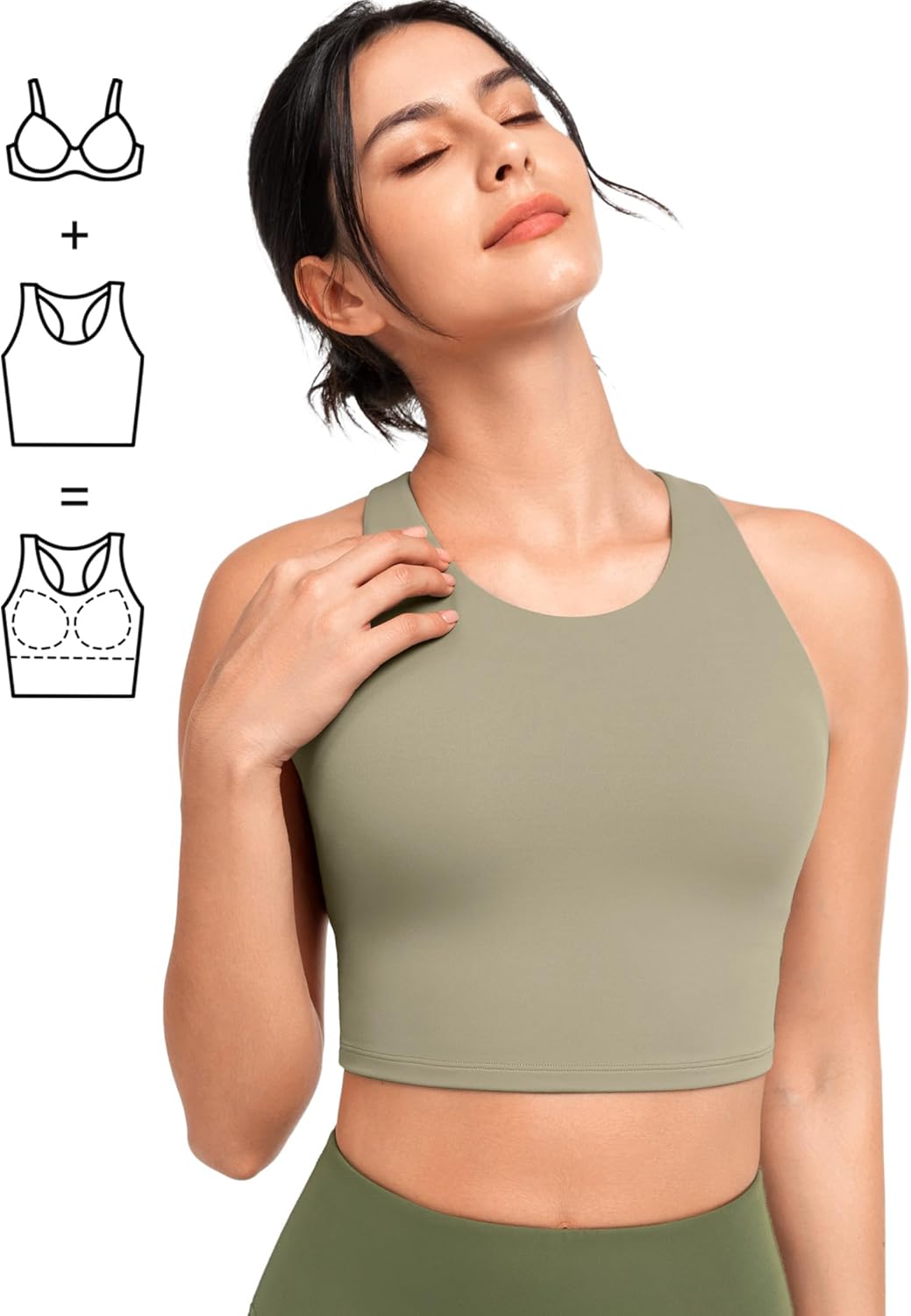 Yvette Longline Yoga Bras Gym Top for Women Sports Bra Racerback Workout with Removable Pads