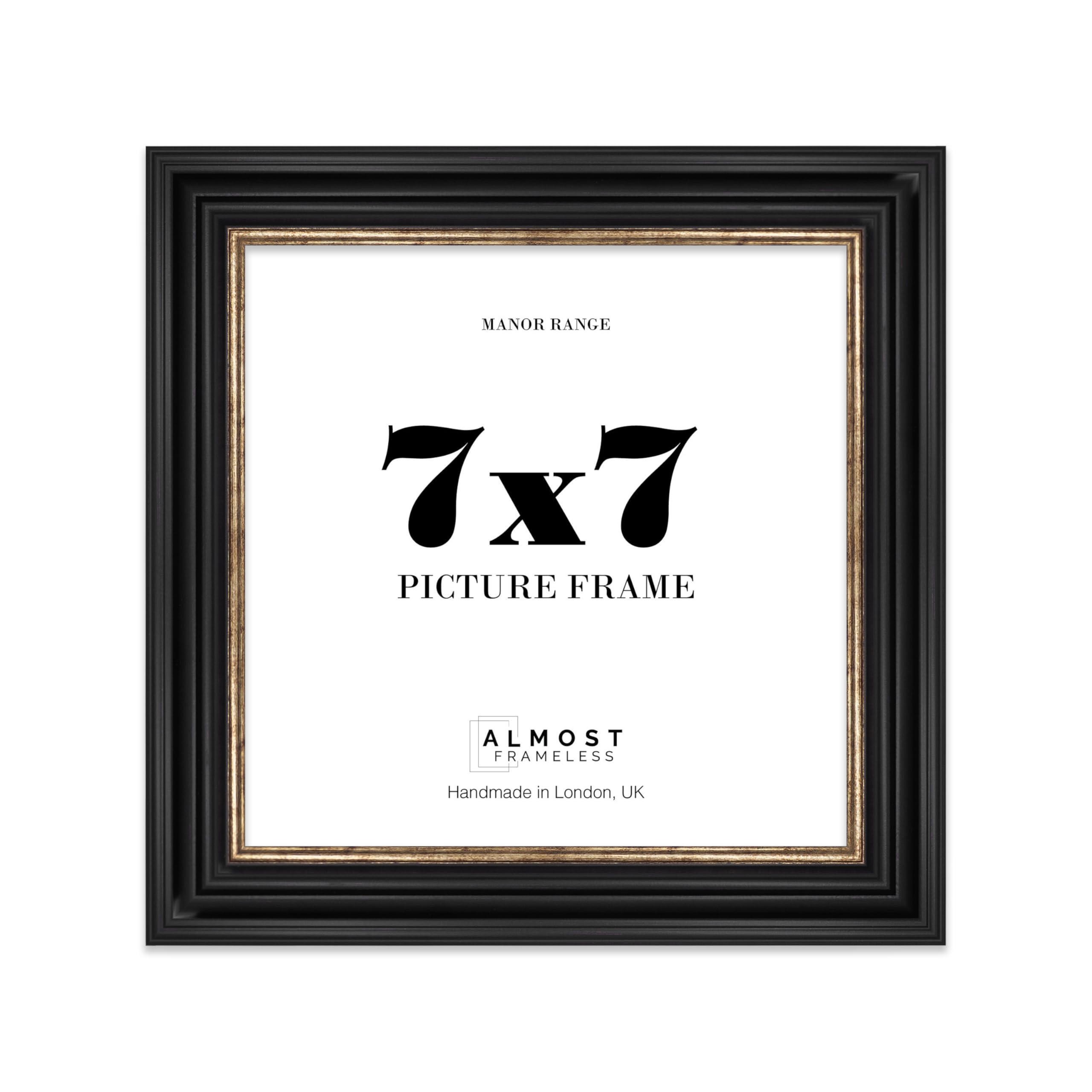 7x7 Picture Frame, Display 7x7 Pictures (17.8 x 17.8cm) - Black & Gold Luxurious 42mm Edge Gallery Wall - 1 Pack