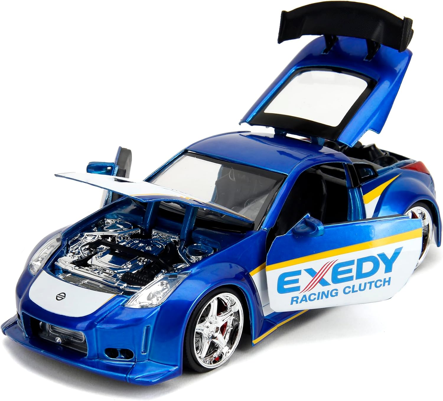 Jada Toys JDM Tuners 1:24 Scale Die-Cast 2003 Nissan 350Z Exedy– Opening Doors, Detailed Interior, Rubber Tires, Collectible for Ages 8+(Candy Blue)