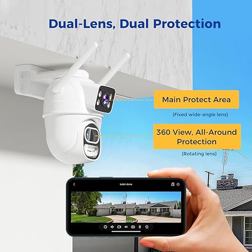 Miniatura 2 de Cámara WiFi inalámbrica para exteriores, enchufe con cable, cámara de seguridad PTZ de doble lente para interiores, seguimiento de movimiento