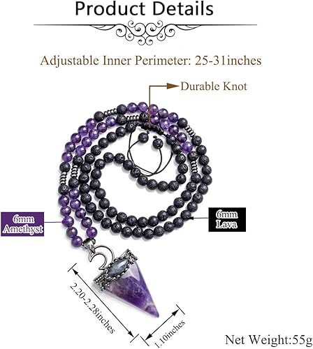 Miniatura 5 de Jovivi Collar de péndulo de cristal de cuarzo rosa de amatista natural de 0.236in con piedra de lava, labradorita, chakra curativo, triángulo,