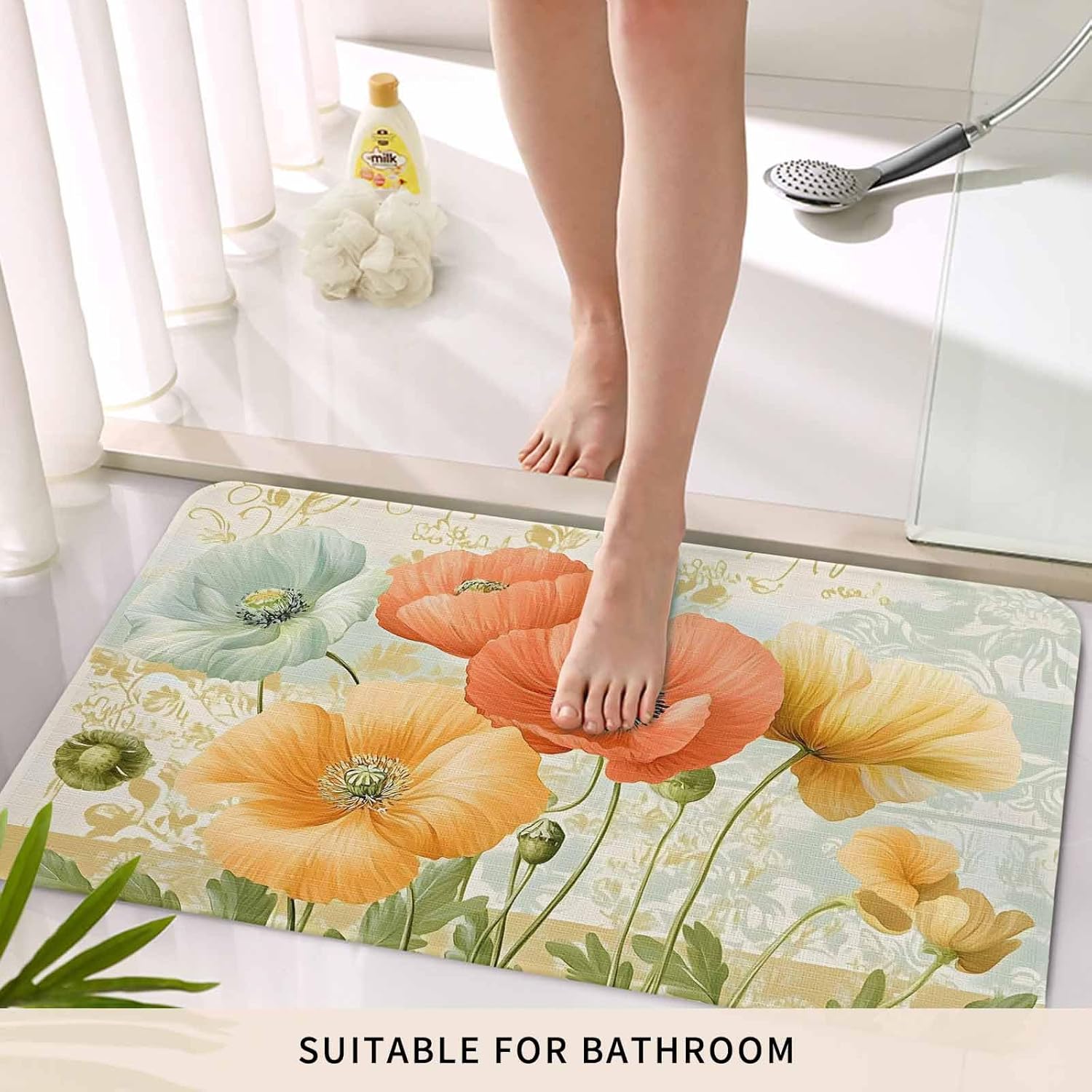 Retro Spring Floral Front Door Mat Indoor Outdoor Entrance Welcome Floor Mats, Watercolor Farmhouse Summer Flowers Heavy Duty Absorbent Doormat, Non-Slip Rugs for High Traffic Areas 18"x30"