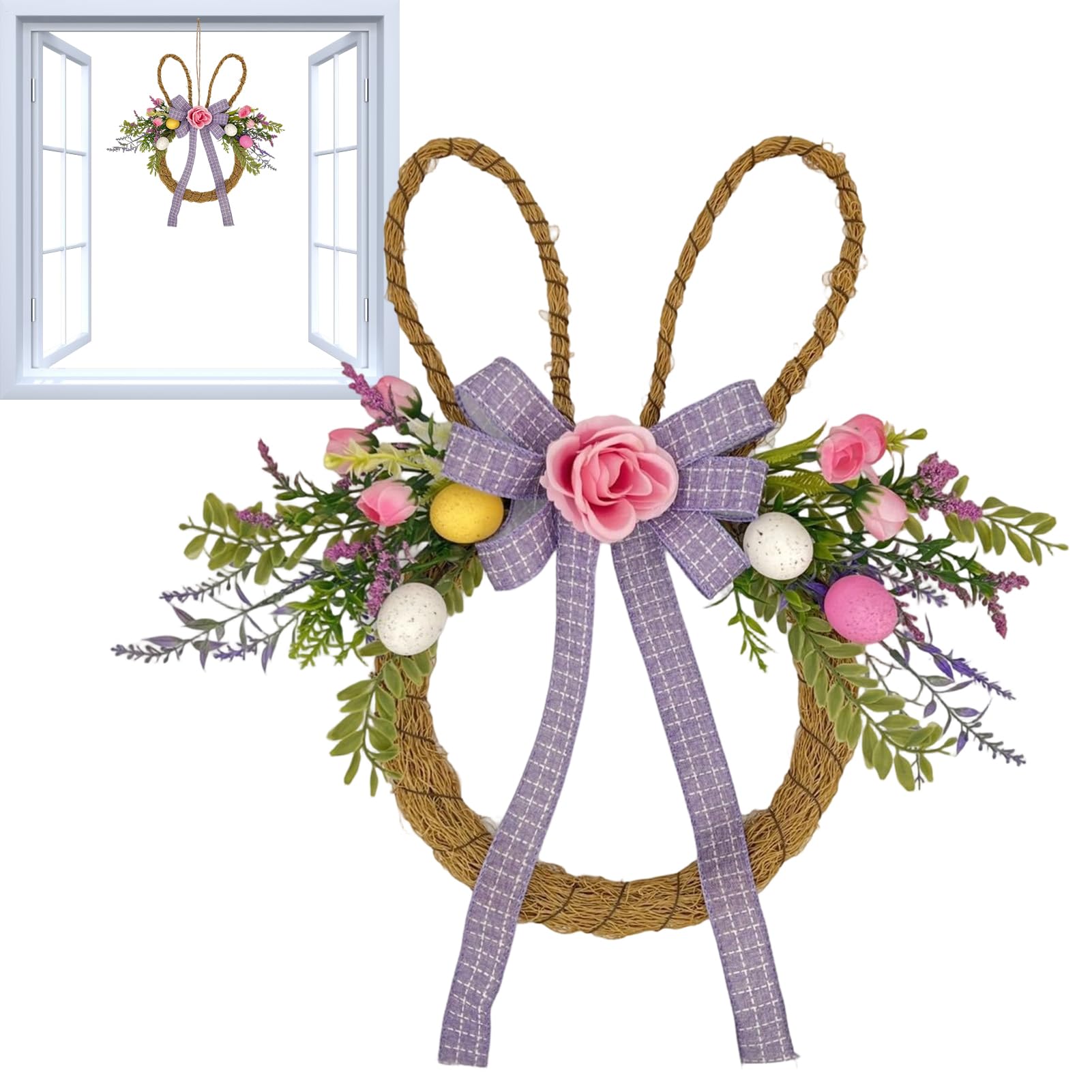 Couronne de Pâques pour porte d'entrée lapin décoration de printemps extérieure