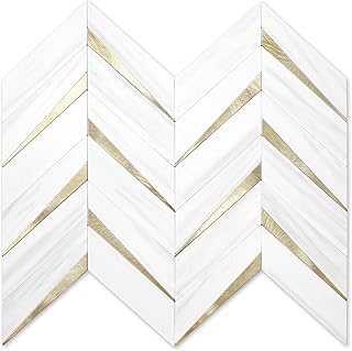 STICKGOO 10-Sheet Herringbone Tile Peel and Stick Backsplash, Dolomite W...