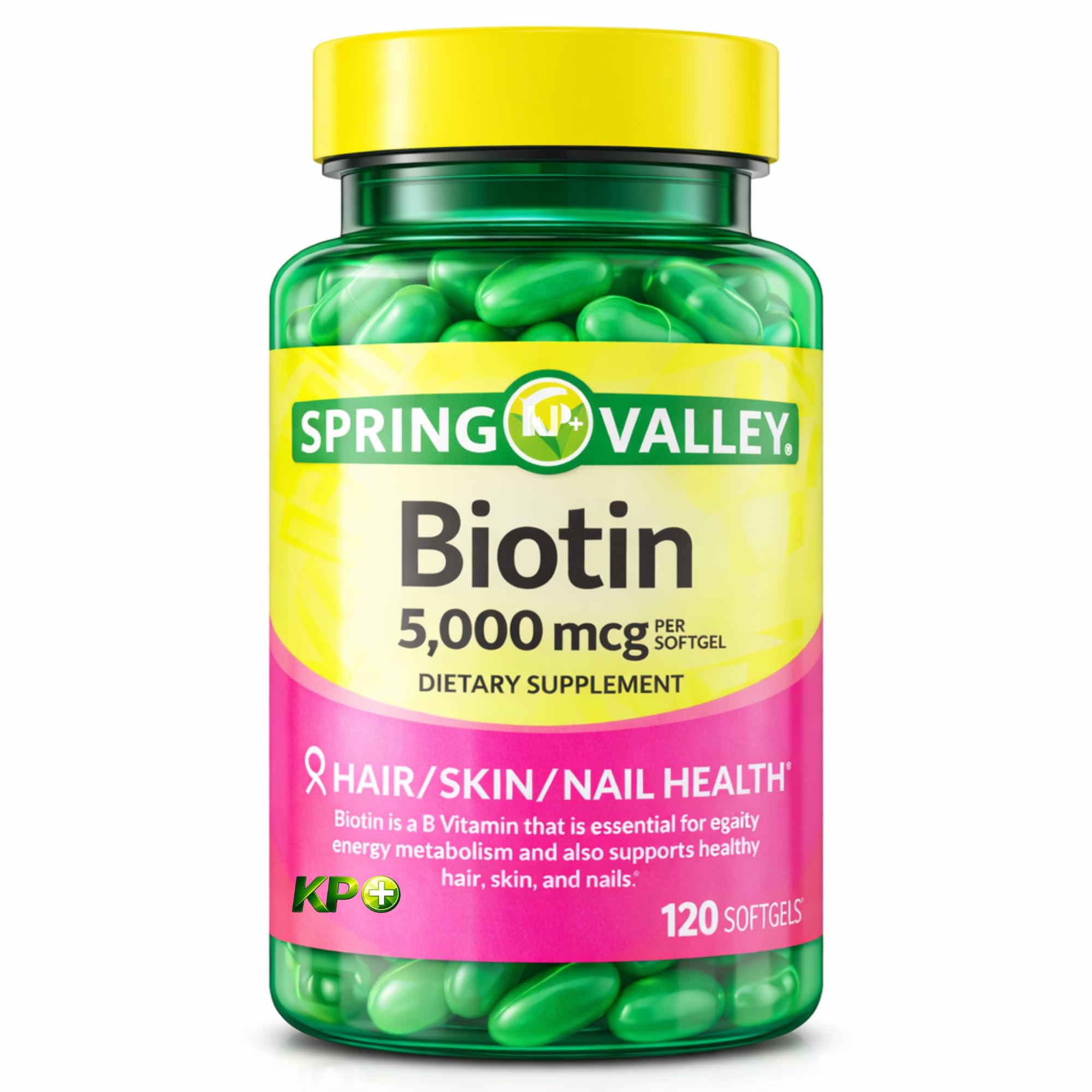 KP+ Biotin 5,000 mcg | Hair, Skin &amp; Nail Health | Gluten Free | 120 Softgels | Pack of 1