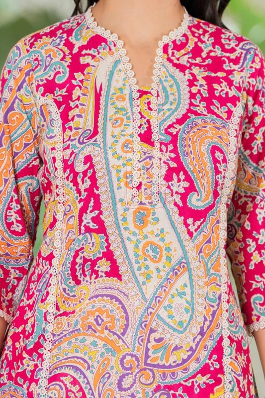 Image of Women's Pure Cotton Floral Printe Straight Single Kurti