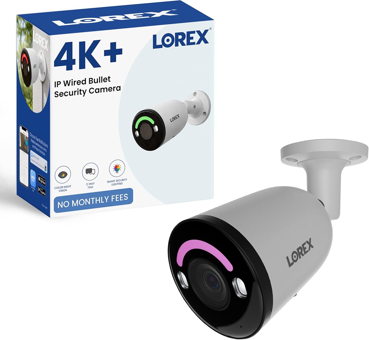 Aplicación clásica | Cámara de torreta PoE adicional 4K+ IP | Visión nocturna en color | Iluminación de seguridad inteligente | Sirena | Detección de movimiento AI | Conversación bidireccional | Enmarcado automático | IP67 Resistente a la intemperie