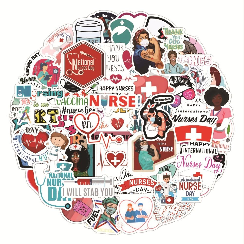 Vinyl Stickers 50 Packs of Cartoon Medical Staff Stickers, Waterproof Luggage Stethoscope, Mobile Phone, Computer Helmet, Bag
