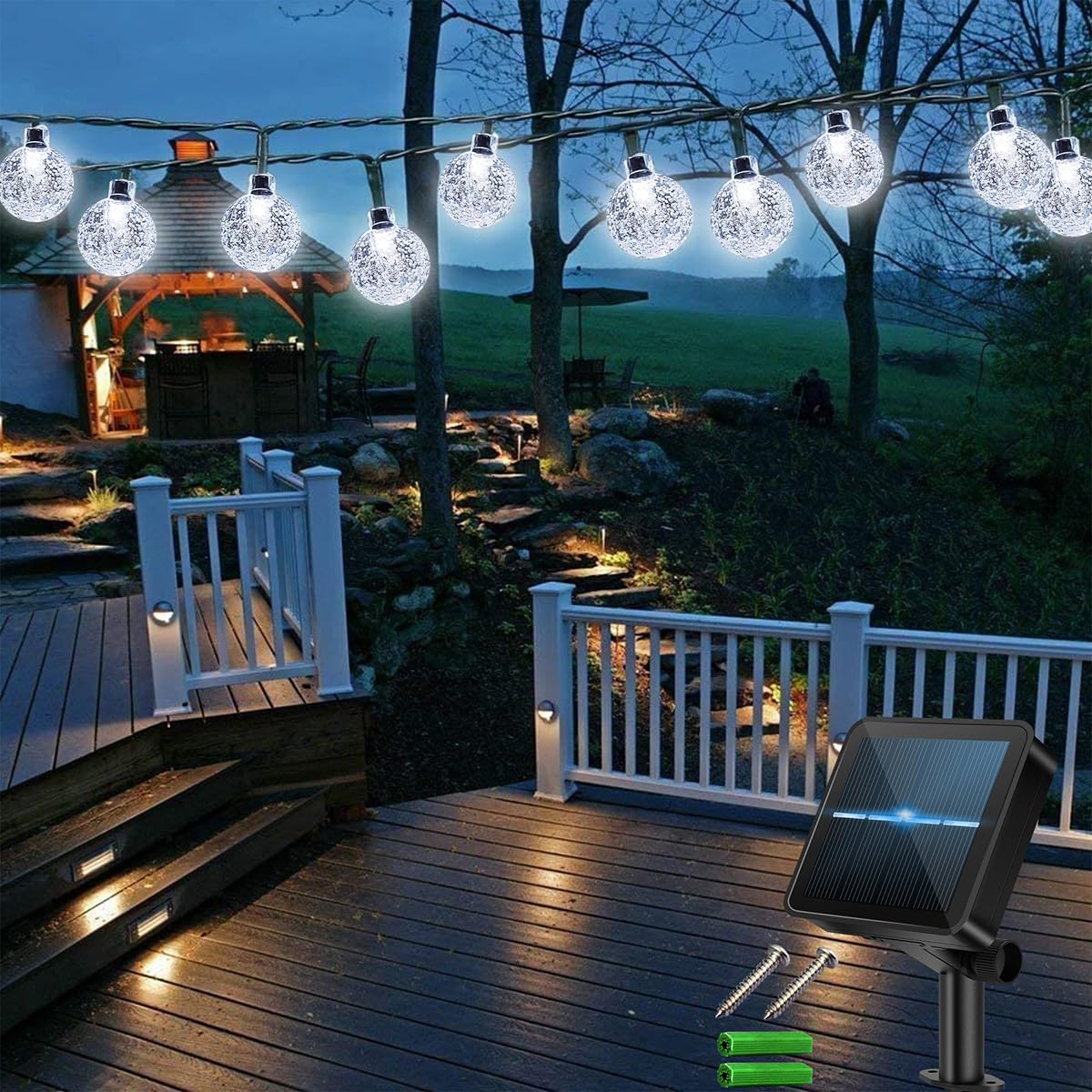 30LED Solar Fairy Lights Garden Outdoor, 3M Solar Fairy Lights, Waterproof Solar Powered Bubble Lights, 8 Modes with 8-Hour Timer, Suitable for Garden, Party, Yard, Decoration, Home (Cold White)